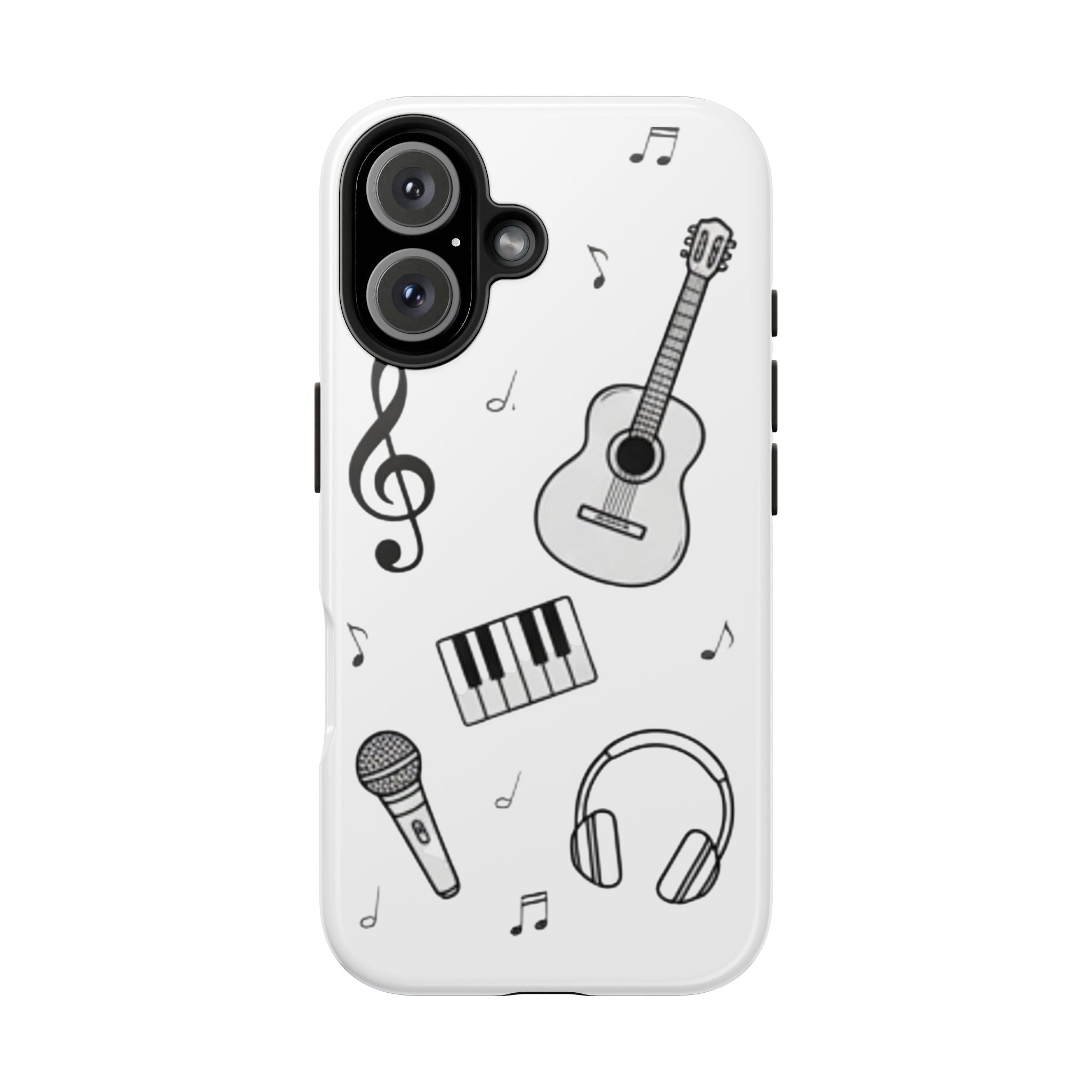 Black Music Icons Tough Phone Case | Guitar, Microphone, Keyboard, Headphones