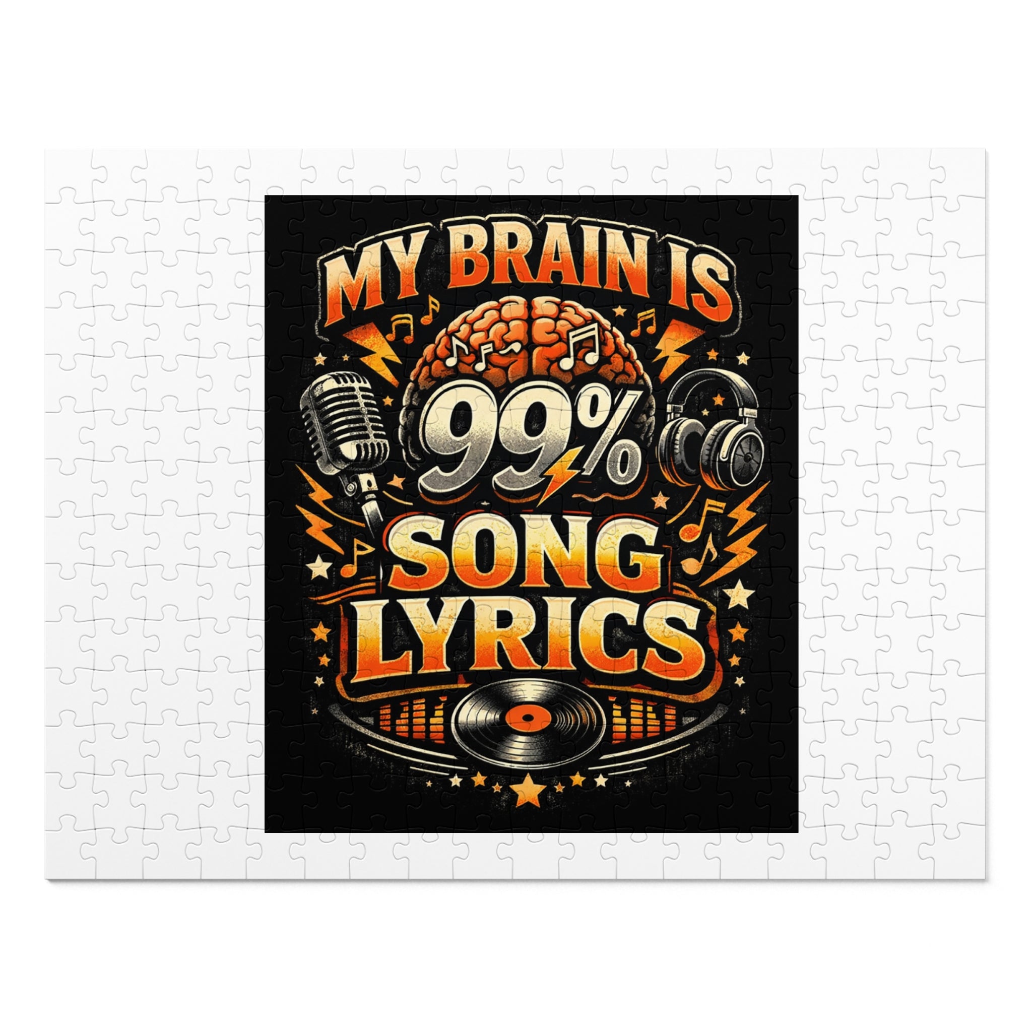 Music Lover Jigsaw Puzzle with Tin — "My Brain Is 99% Song Lyrics" Retro Design
