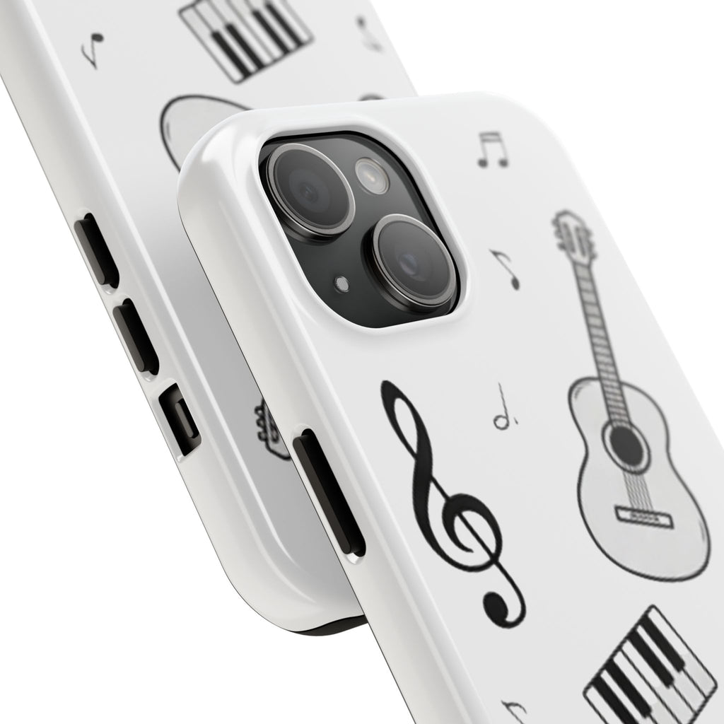 Black Music Icons Tough Phone Case | Guitar, Microphone, Keyboard, Headphones