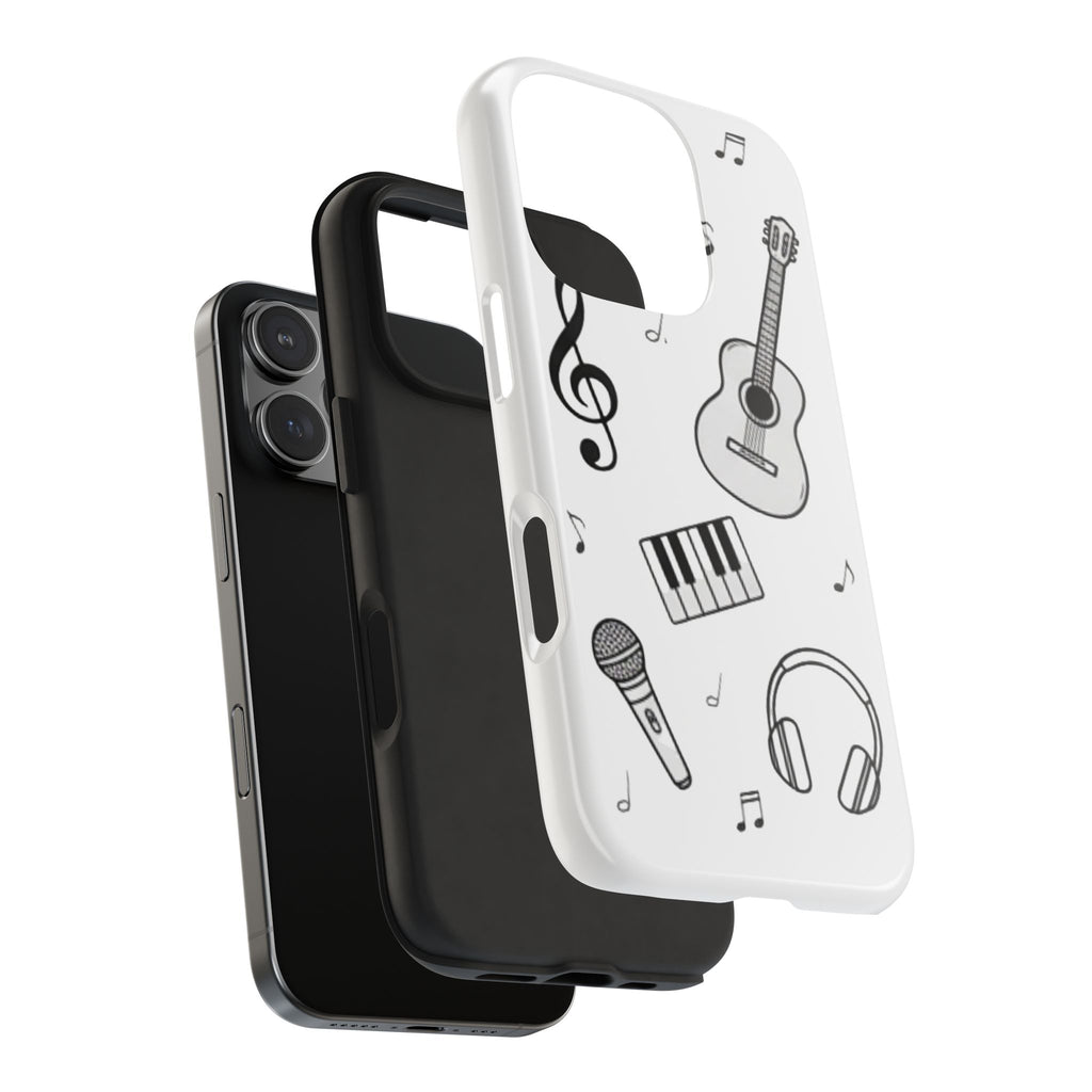 Black Music Icons Tough Phone Case | Guitar, Microphone, Keyboard, Headphones