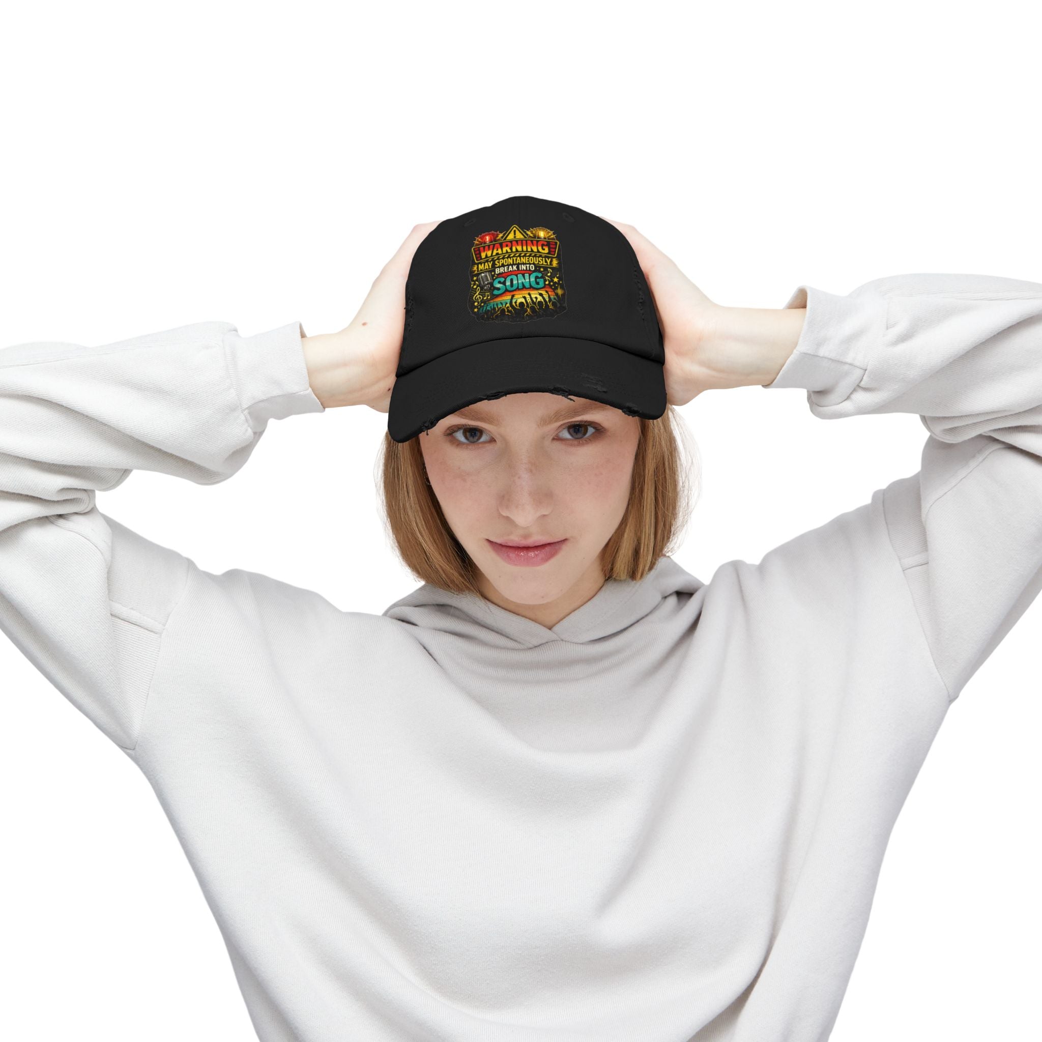 Distressed Cap — "Warning I May Spontaneously Break Into Song" Music Lover Hat