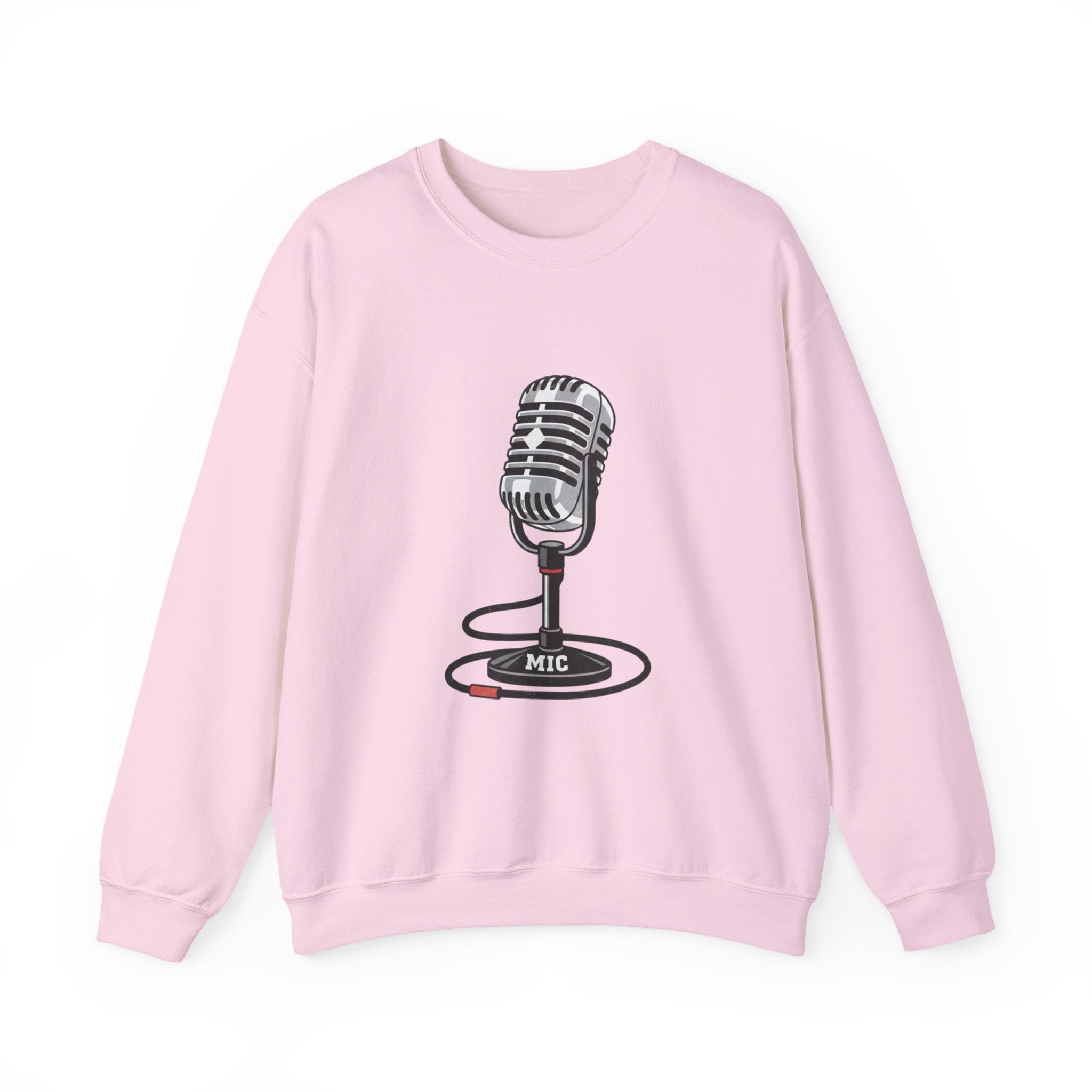 Vintage Microphone Sweatshirt — Retro Radio Mic Crewneck for Musicians & Podcasters
