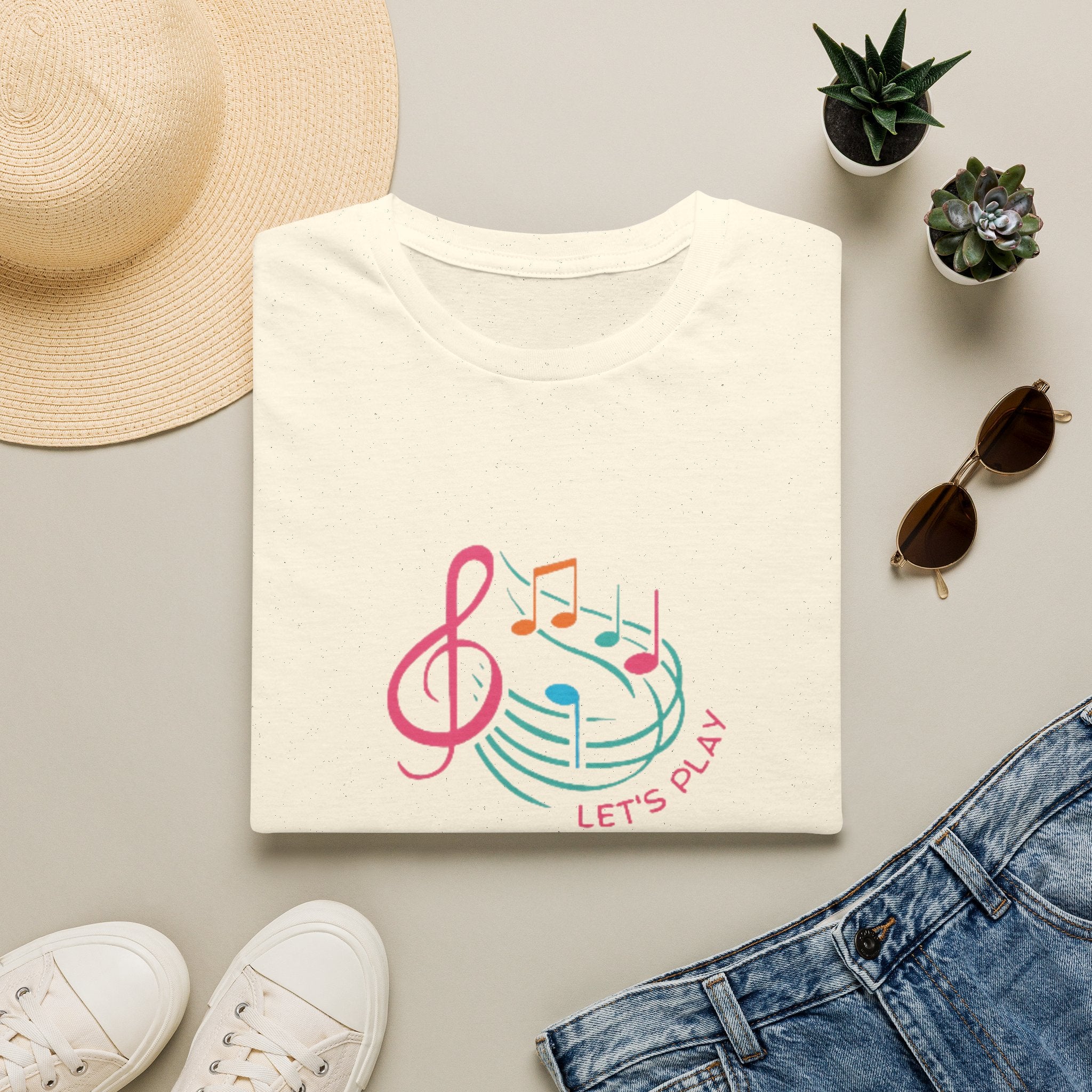 Let's Play Music T-Shirt — Colorful Treble Clef & Notes Graphic