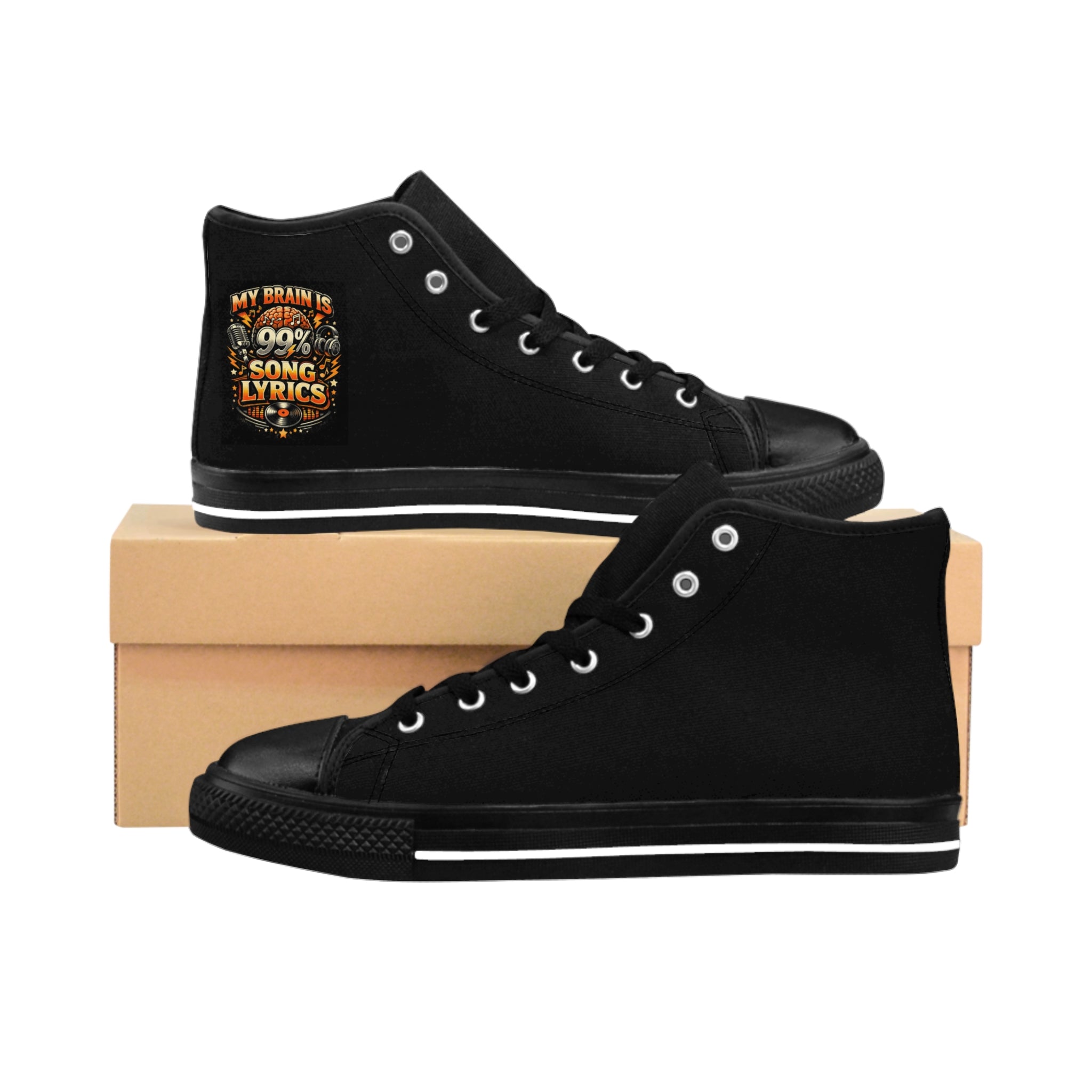 Women's Classic Sneakers — "My Brain Has 100% Song Lyrics" Retro Music High-Tops