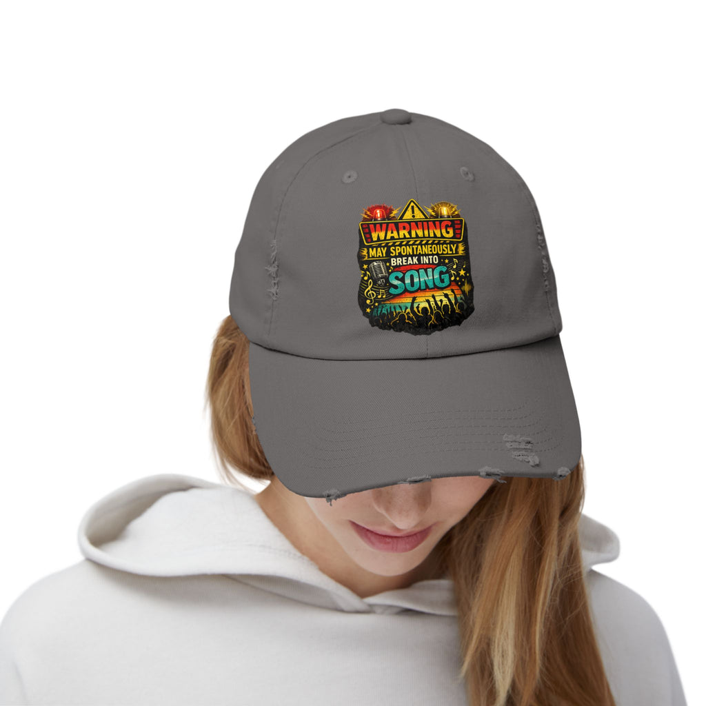 Distressed Cap — "Warning I May Spontaneously Break Into Song" Music Lover Hat