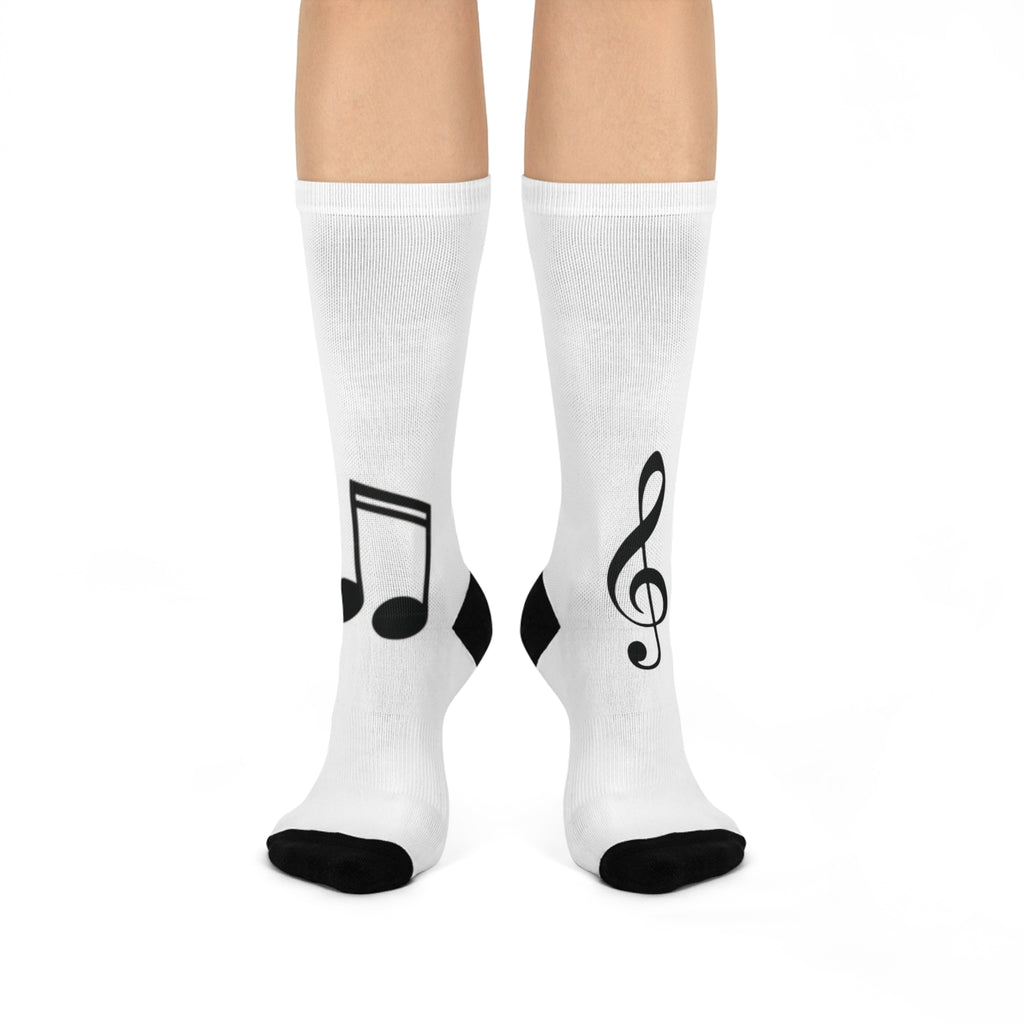 Music Note Cushioned Crew Socks — Treble Clef & Eighth Note Cotton Athletic Socks