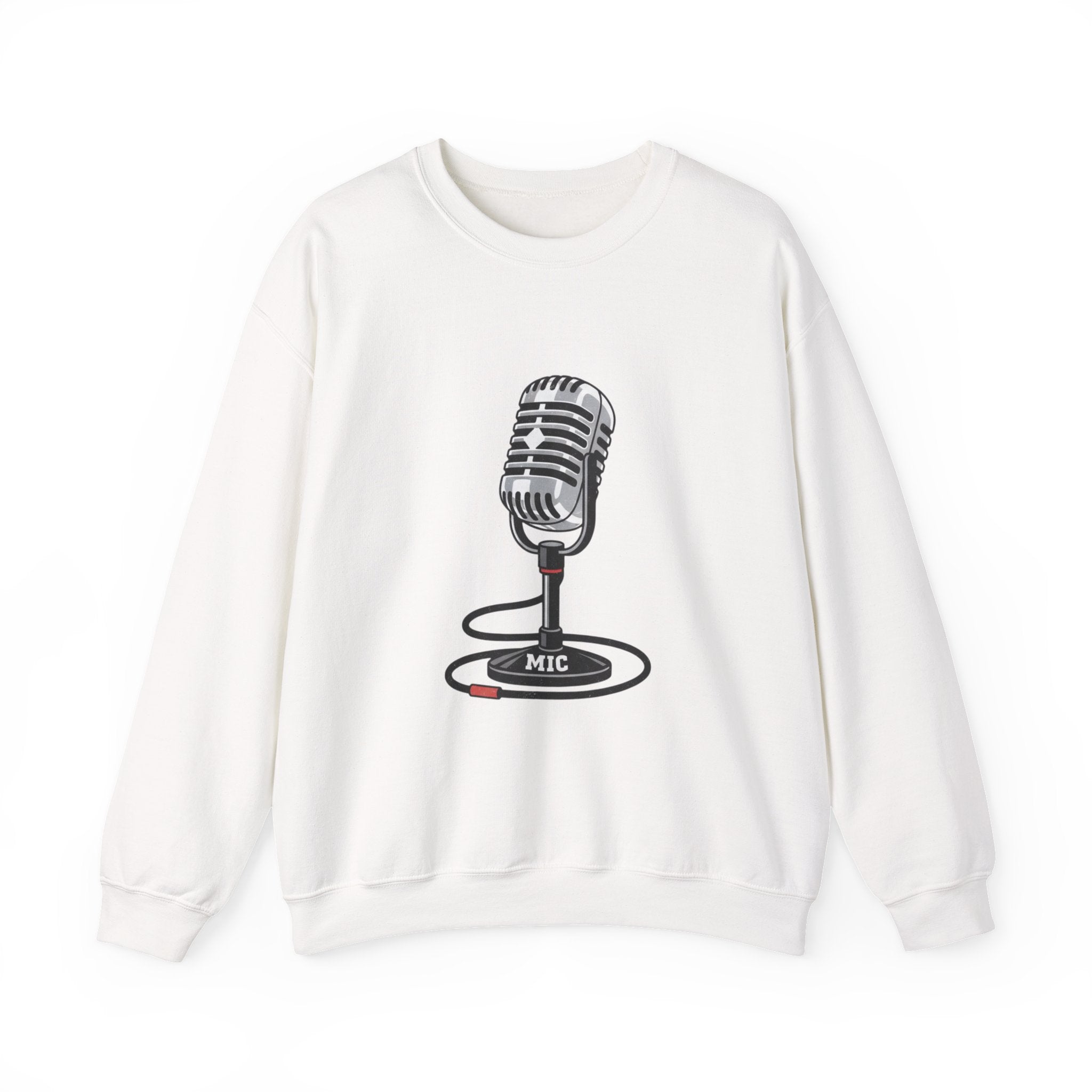 Vintage Microphone Sweatshirt — Retro Radio Mic Crewneck for Musicians & Podcasters
