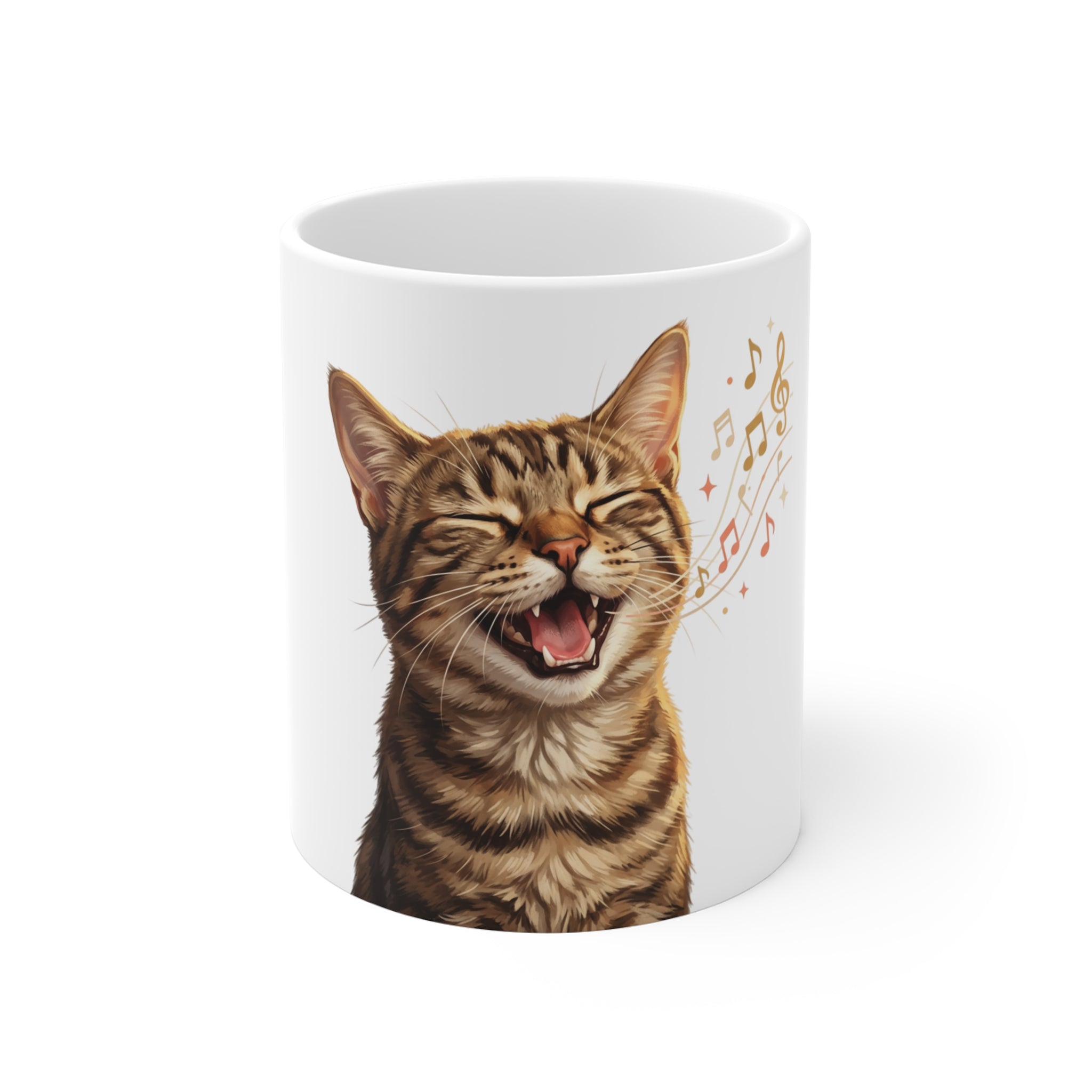 Singing Tabby Cat 11oz Coffee Mug — Cute Musical Cat Gift