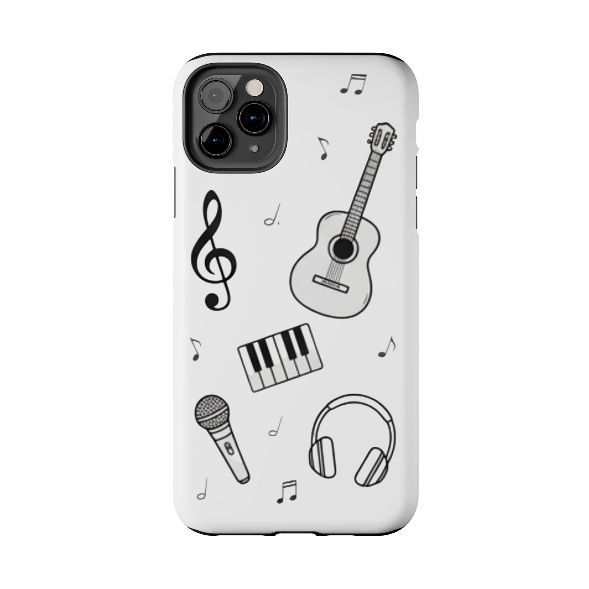Black Music Icons Tough Phone Case | Guitar, Microphone, Keyboard, Headphones