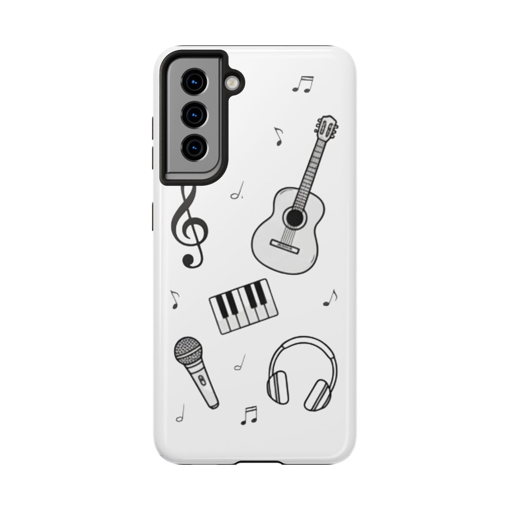 Black Music Icons Tough Phone Case | Guitar, Microphone, Keyboard, Headphones