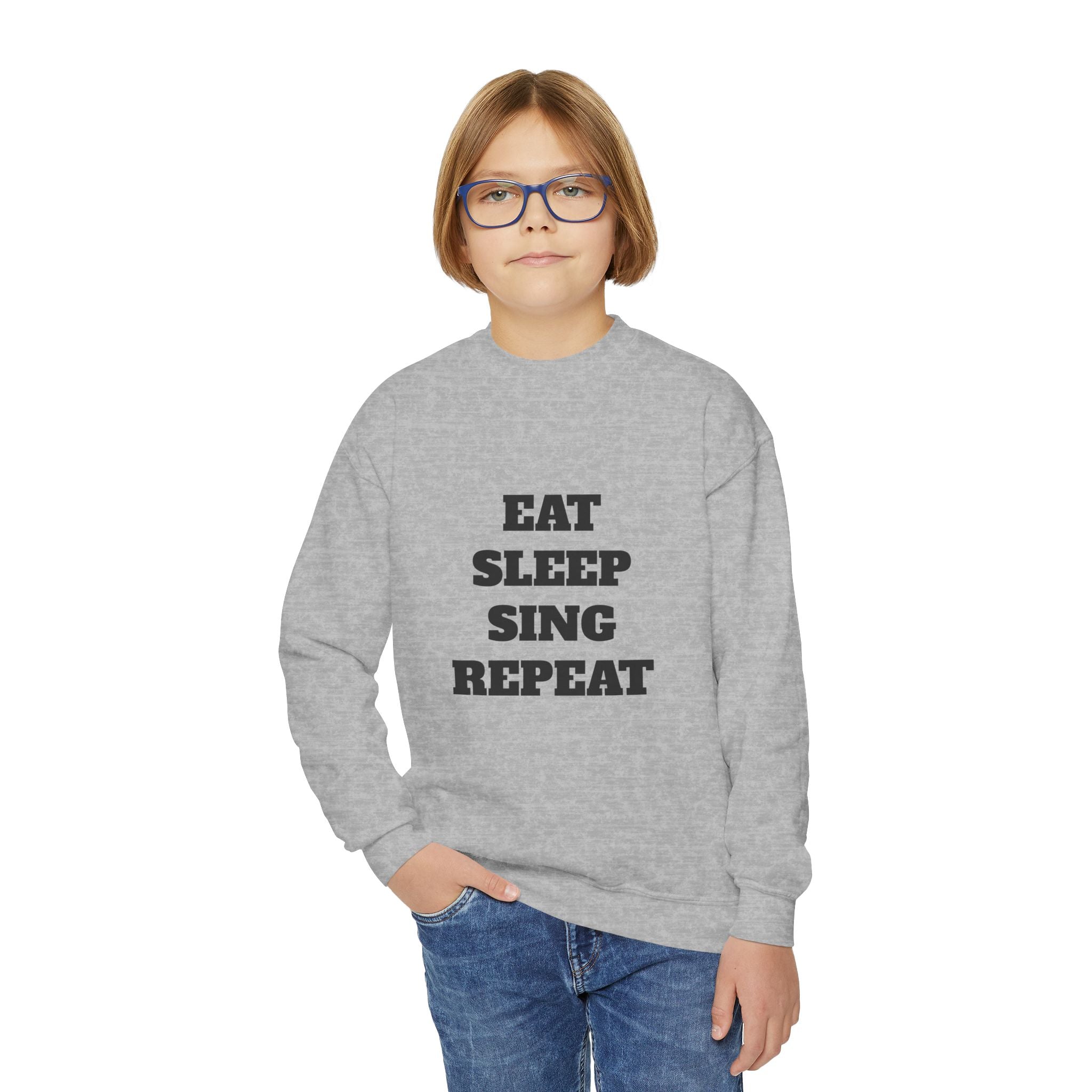 Youth Crewneck Sweatshirt – "Eat Sleep Sing Repeat" Kids Music Lover Pullover