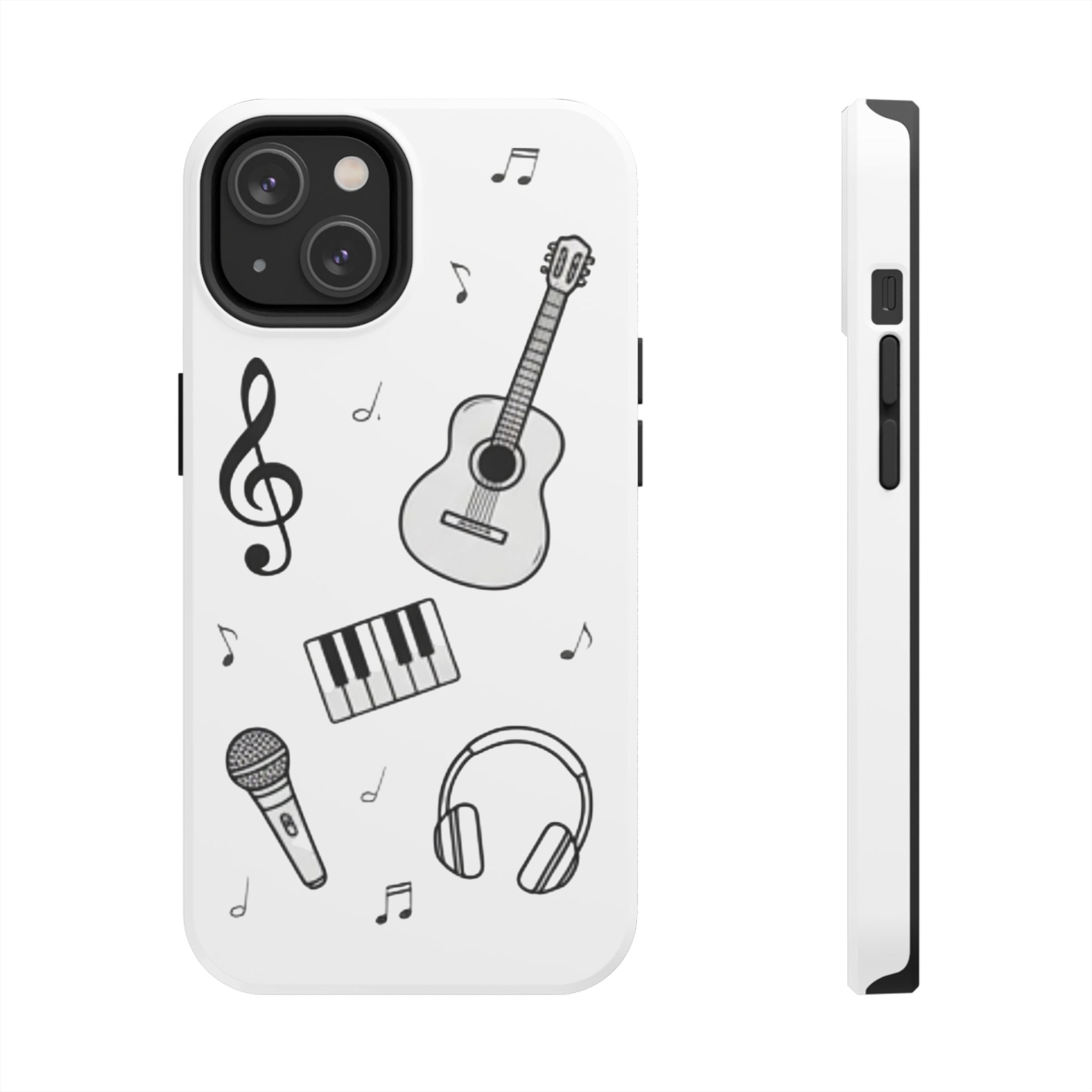 Black Music Icons Tough Phone Case | Guitar, Microphone, Keyboard, Headphones