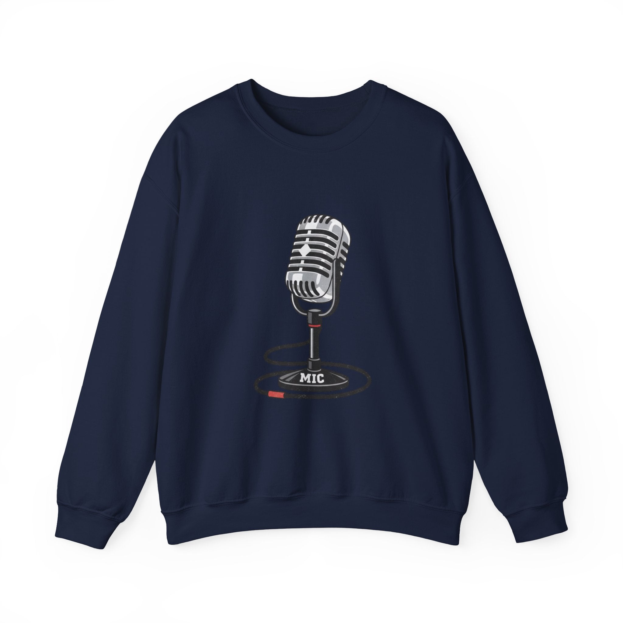 Vintage Microphone Sweatshirt — Retro Radio Mic Crewneck for Musicians & Podcasters