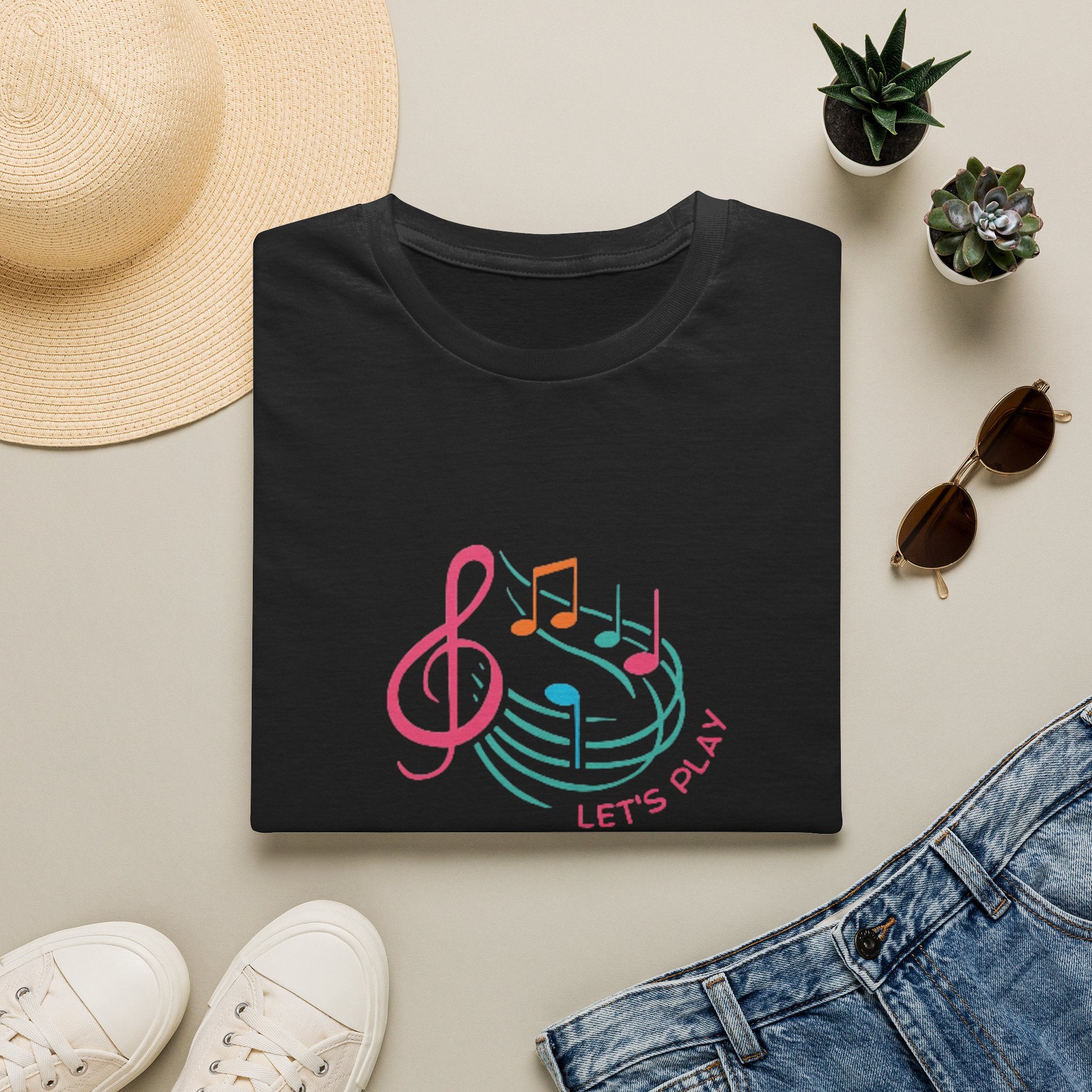 Let's Play Music T-Shirt — Colorful Treble Clef & Notes Graphic