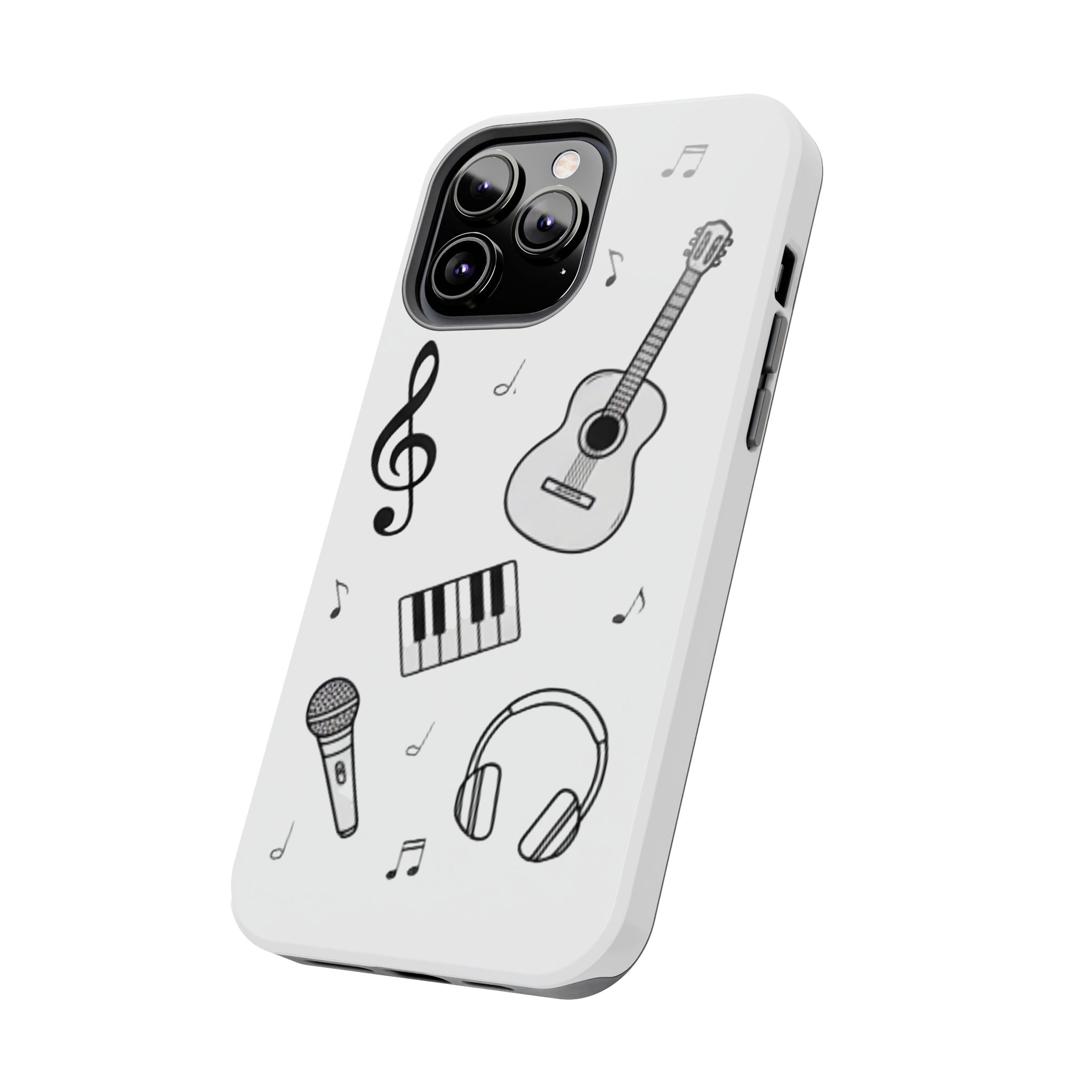 Black Music Icons Tough Phone Case | Guitar, Microphone, Keyboard, Headphones