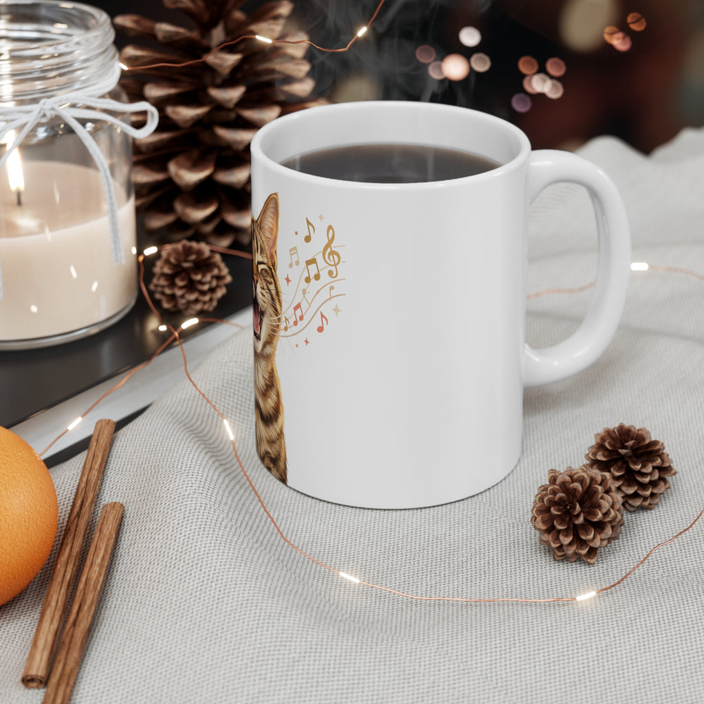 Singing Tabby Cat 11oz Coffee Mug — Cute Musical Cat Gift