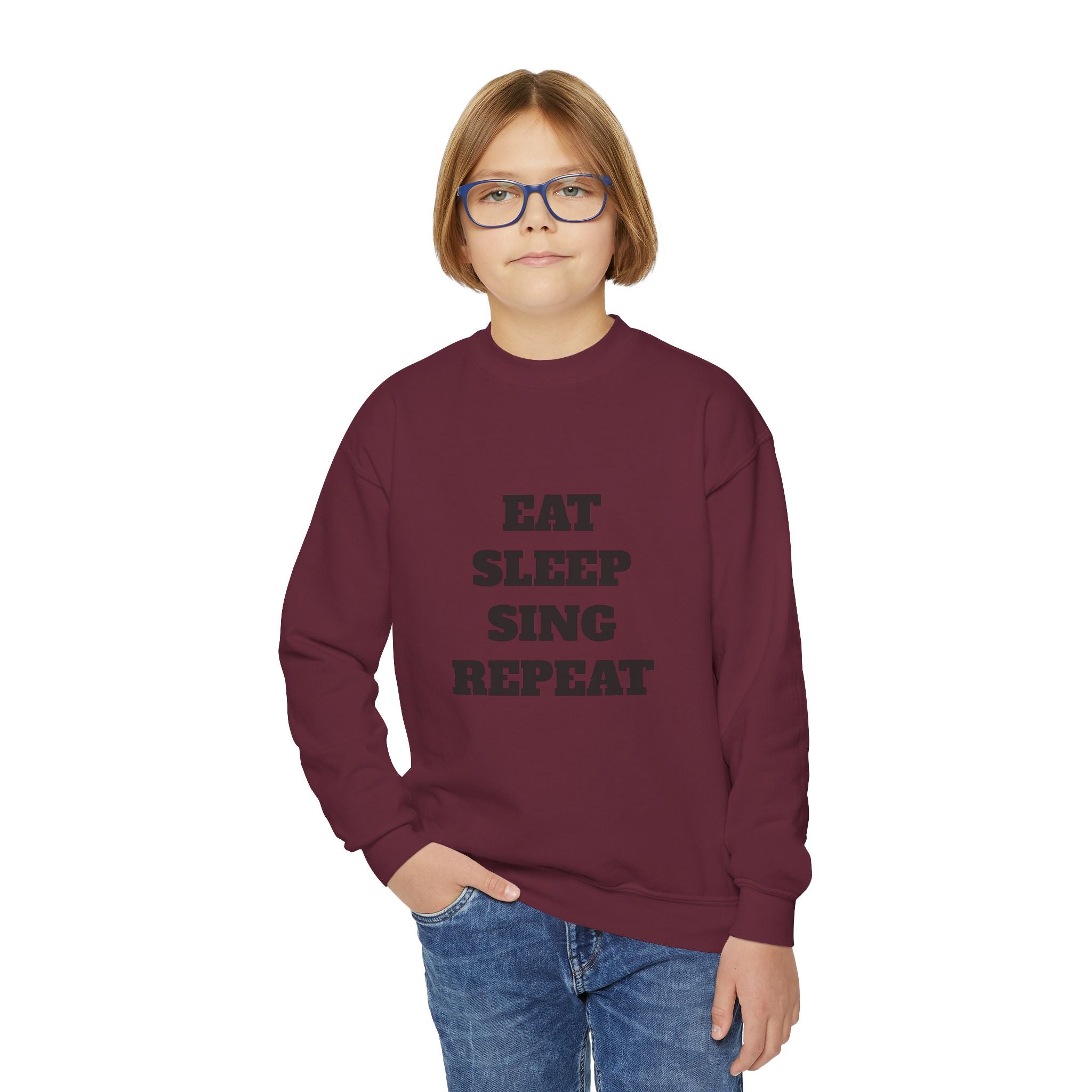 Youth Crewneck Sweatshirt – "Eat Sleep Sing Repeat" Kids Music Lover Pullover