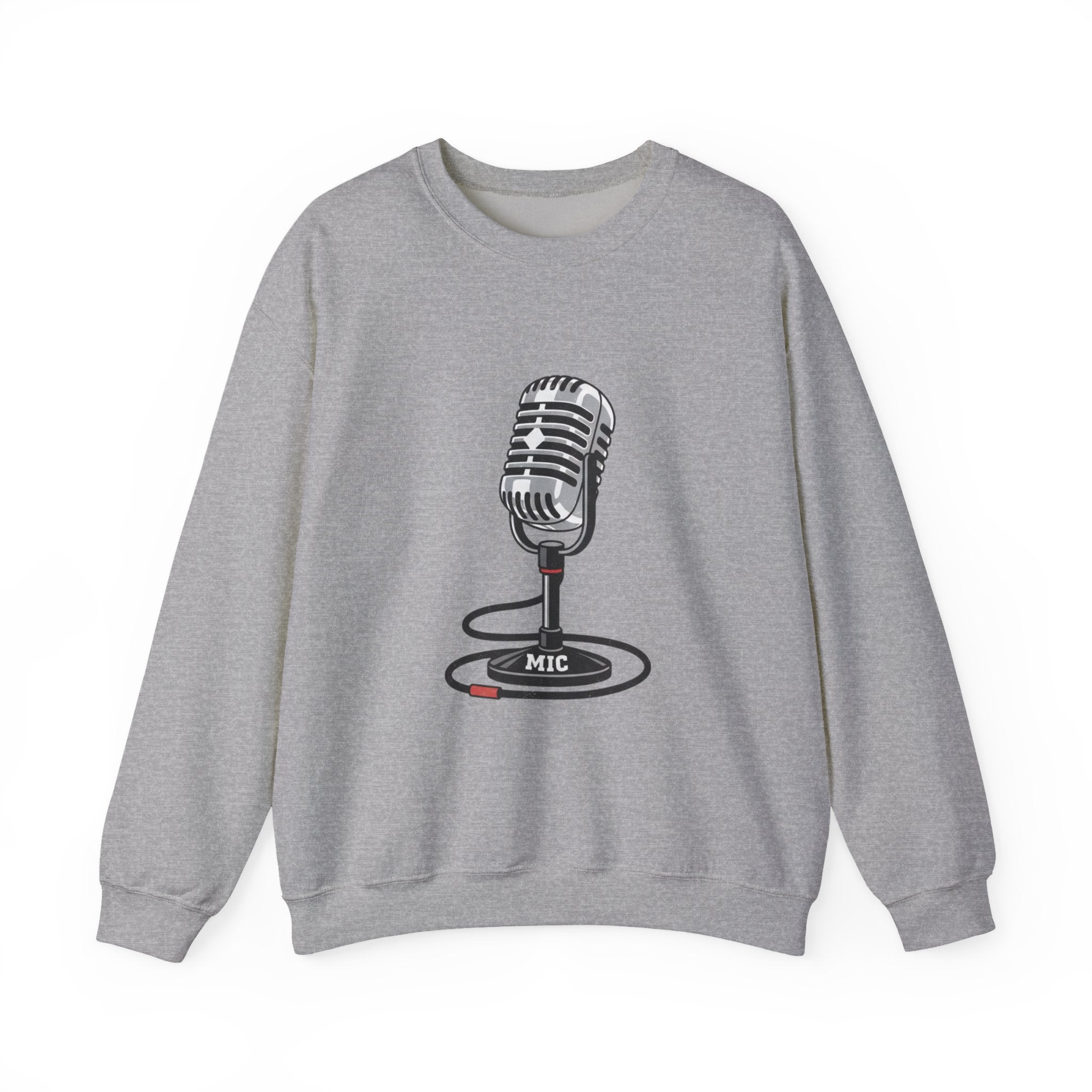 Vintage Microphone Sweatshirt — Retro Radio Mic Crewneck for Musicians & Podcasters