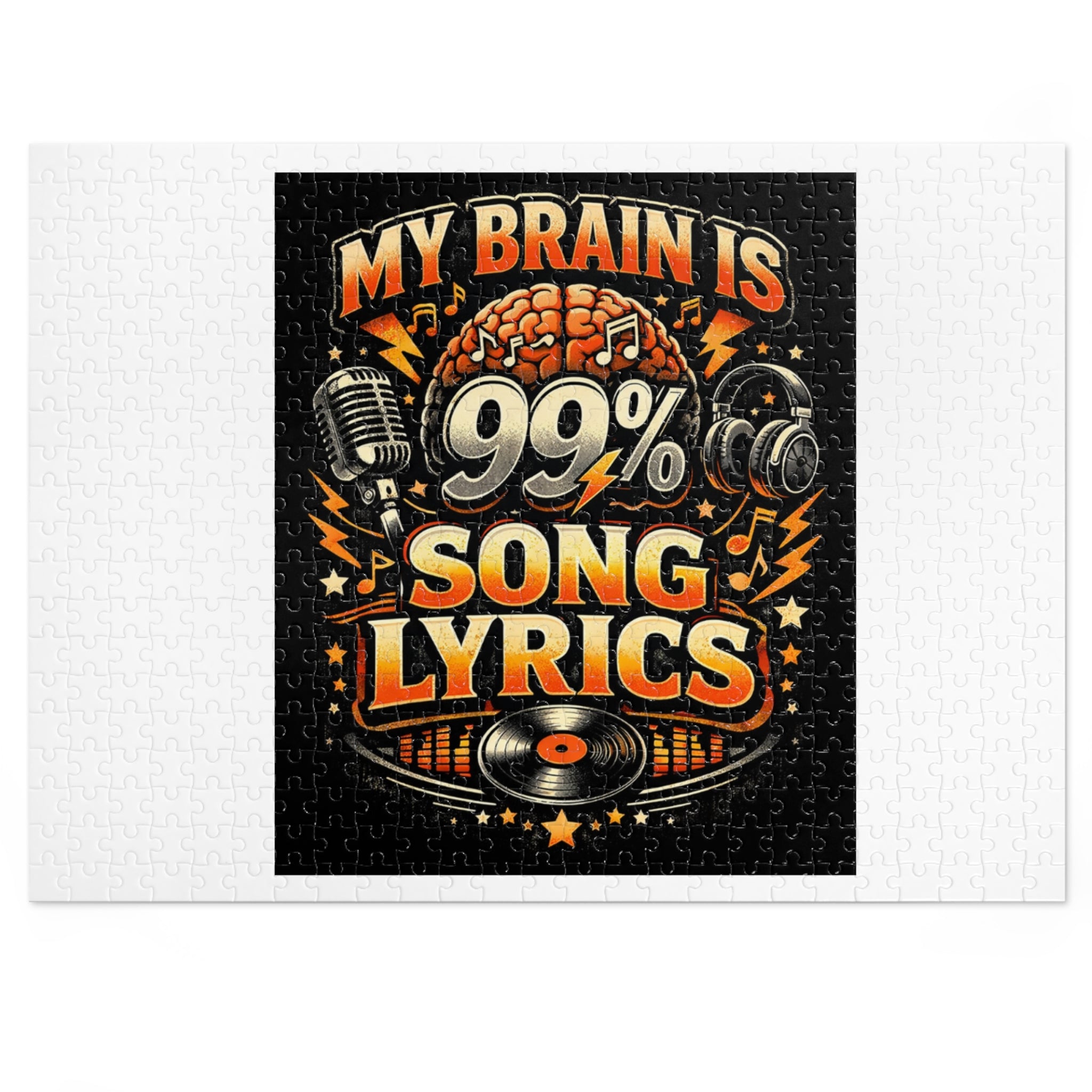 Music Lover Jigsaw Puzzle with Tin — "My Brain Is 99% Song Lyrics" Retro Design