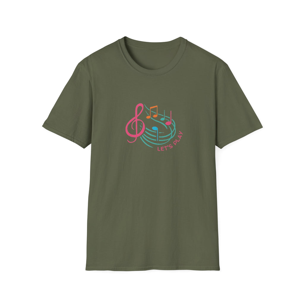 Let's Play Music T-Shirt — Colorful Treble Clef & Notes Graphic