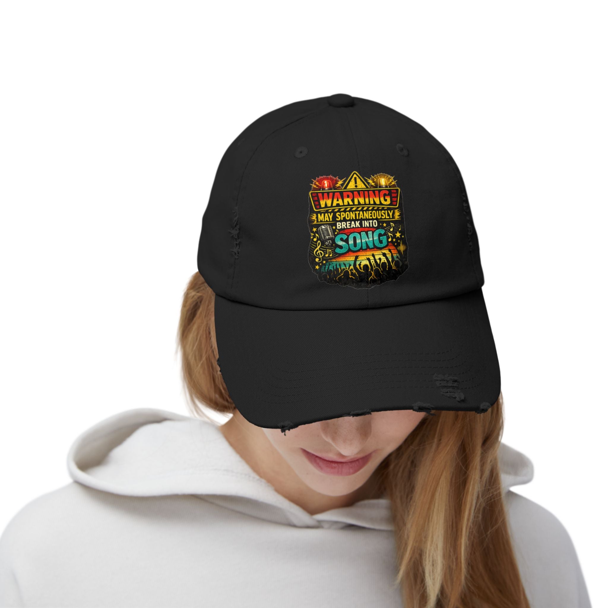 Distressed Cap — "Warning I May Spontaneously Break Into Song" Music Lover Hat