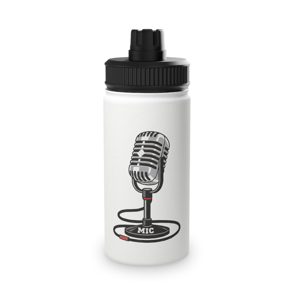 Vintage Microphone Stainless Steel Water Bottle – Retro Mic Design Sports Lid