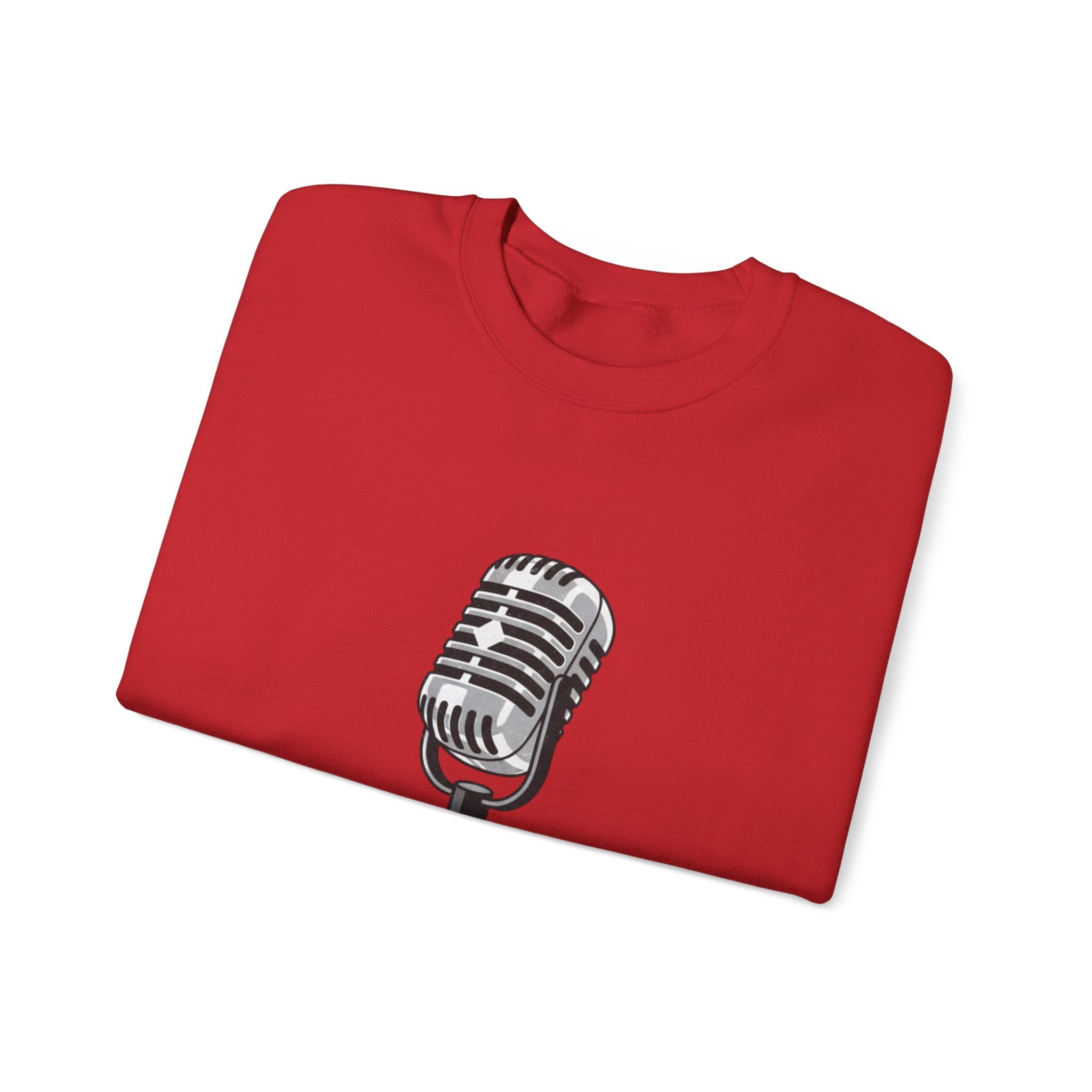 Vintage Microphone Sweatshirt — Retro Radio Mic Crewneck for Musicians & Podcasters