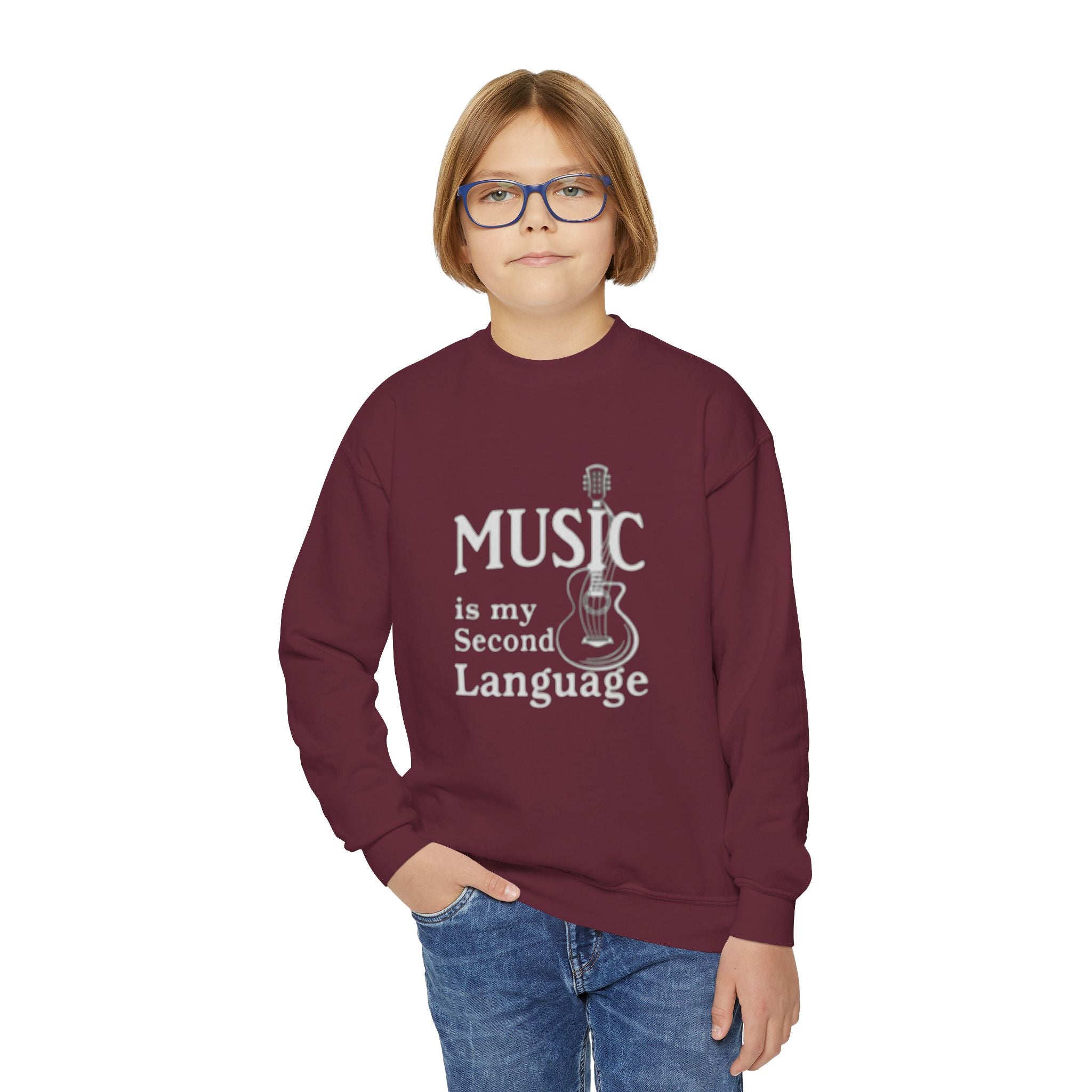 Youth Sweatshirt - "Music Is My Second Language" Guitar Crewneck