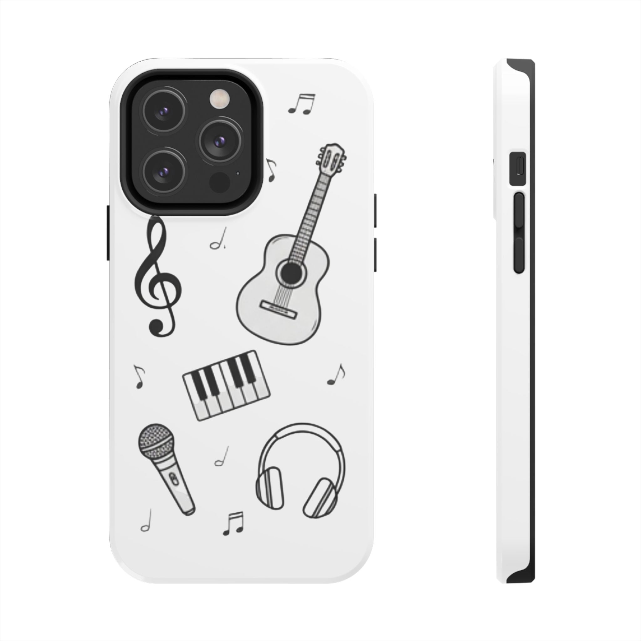Black Music Icons Tough Phone Case | Guitar, Microphone, Keyboard, Headphones