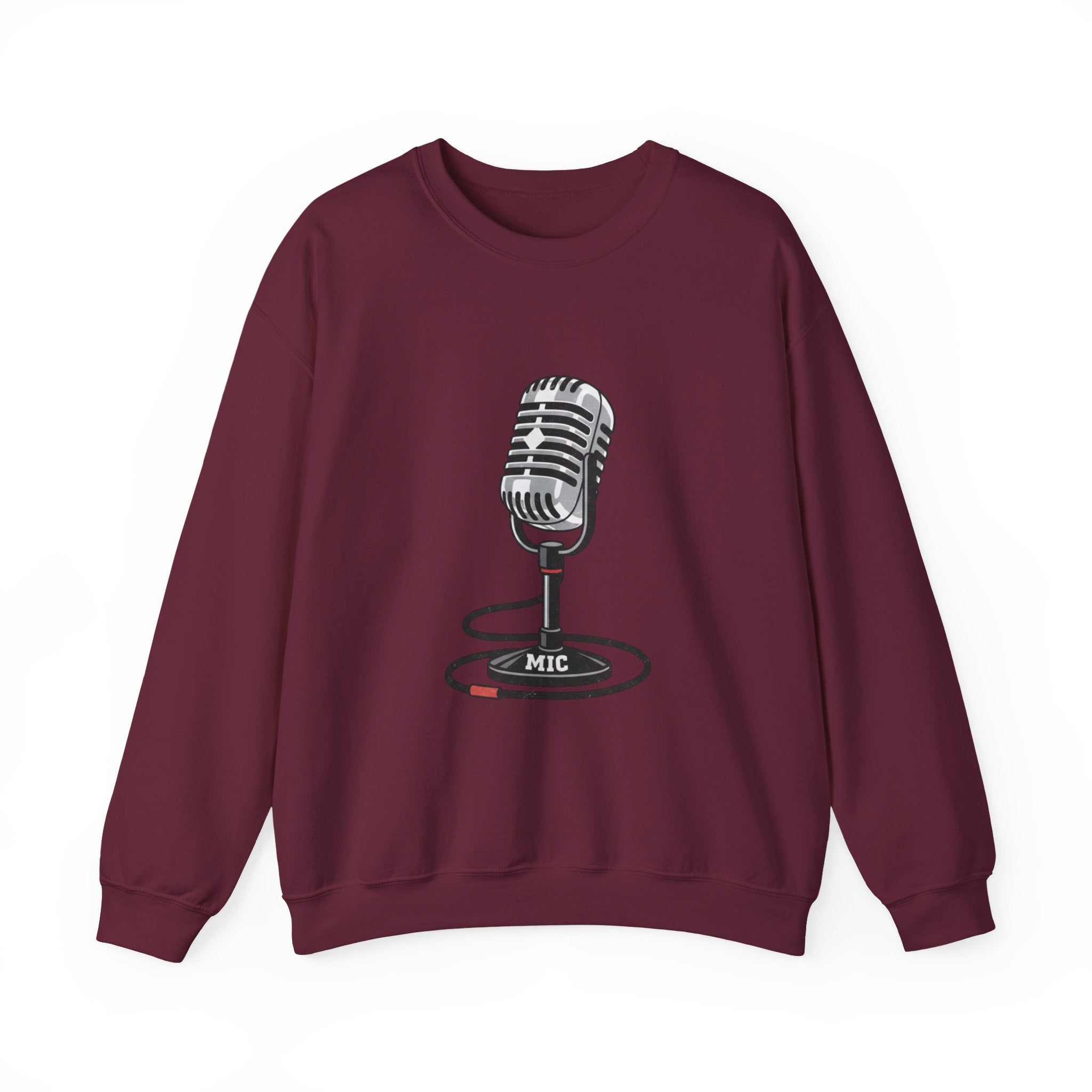 Vintage Microphone Sweatshirt — Retro Radio Mic Crewneck for Musicians & Podcasters