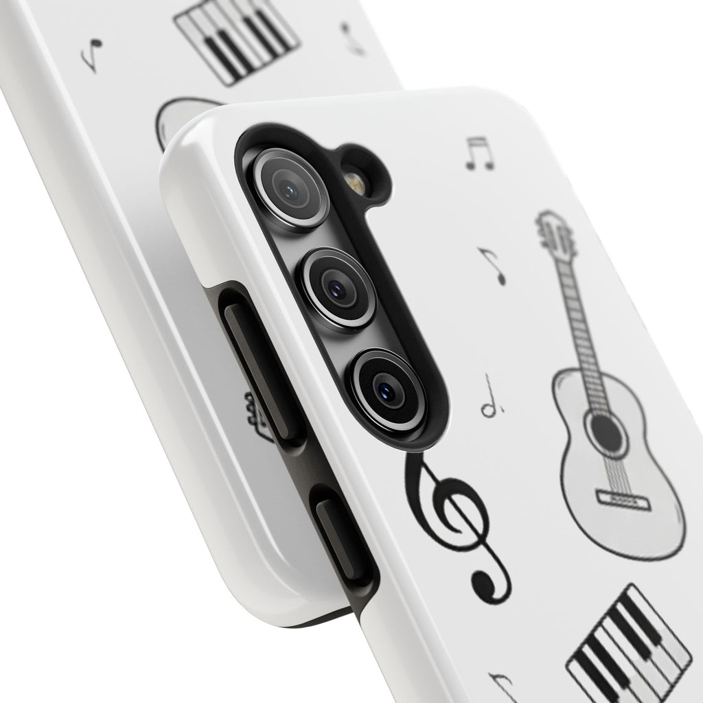 Black Music Icons Tough Phone Case | Guitar, Microphone, Keyboard, Headphones