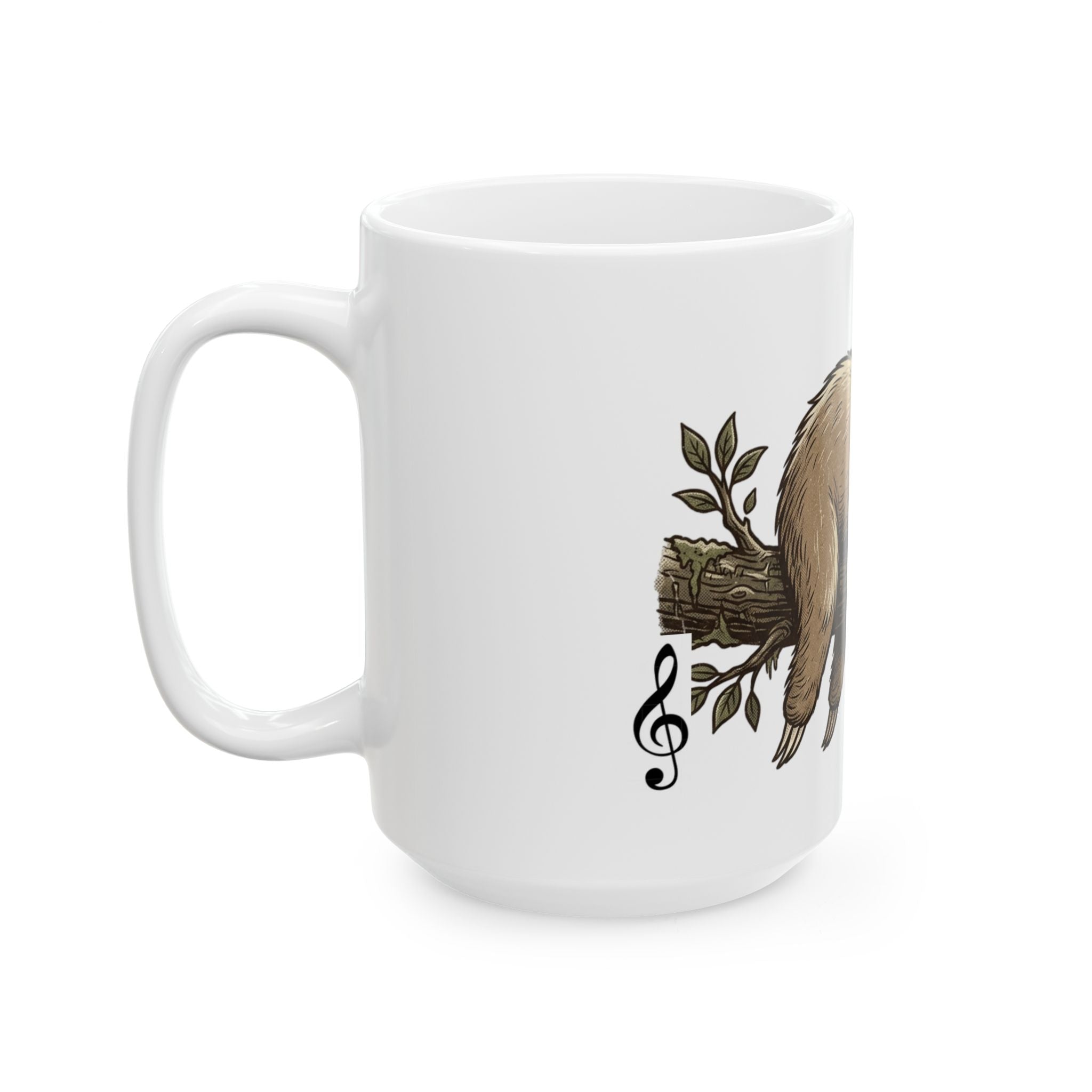 Sloth Coffee Mug — Cute Relaxed Sloth Illustration Ceramic Tea Cup (11oz, 15oz)