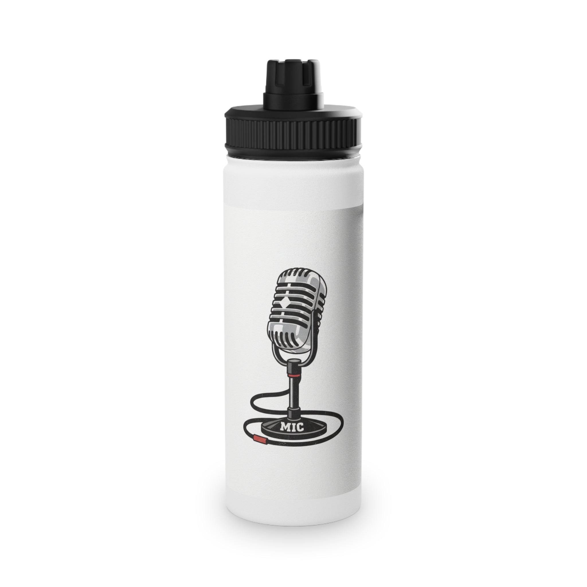 Vintage Microphone Stainless Steel Water Bottle – Retro Mic Design Sports Lid