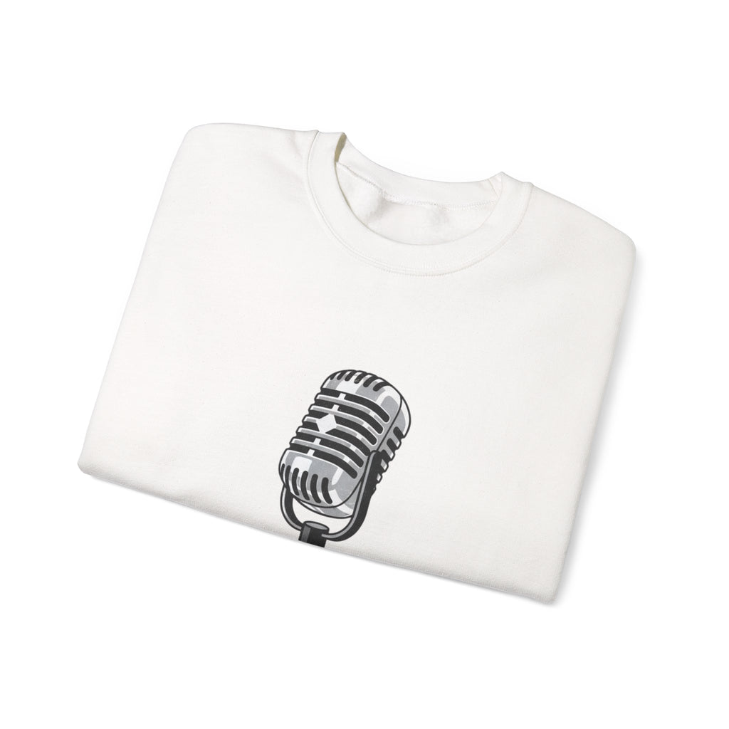 Vintage Microphone Sweatshirt — Retro Radio Mic Crewneck for Musicians & Podcasters