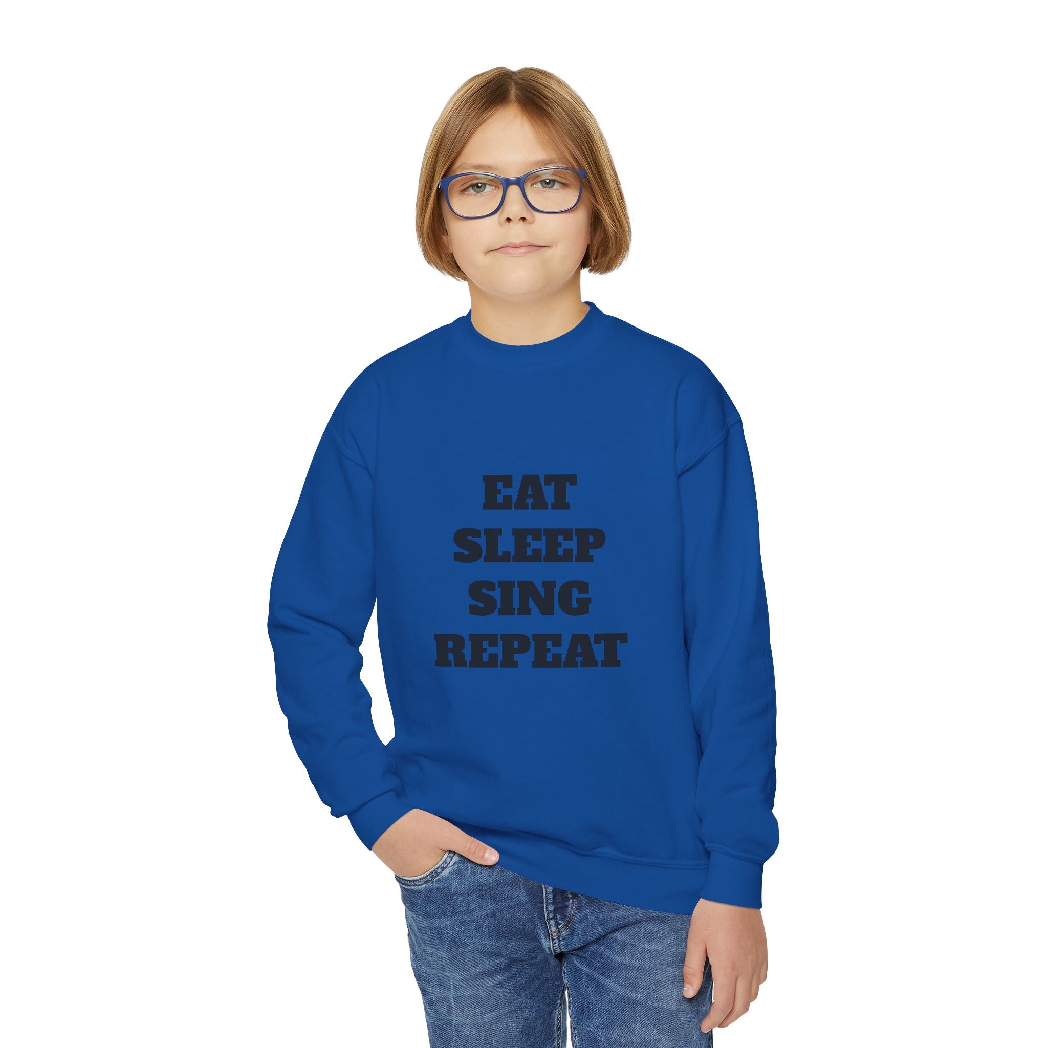 Youth Crewneck Sweatshirt – "Eat Sleep Sing Repeat" Kids Music Lover Pullover