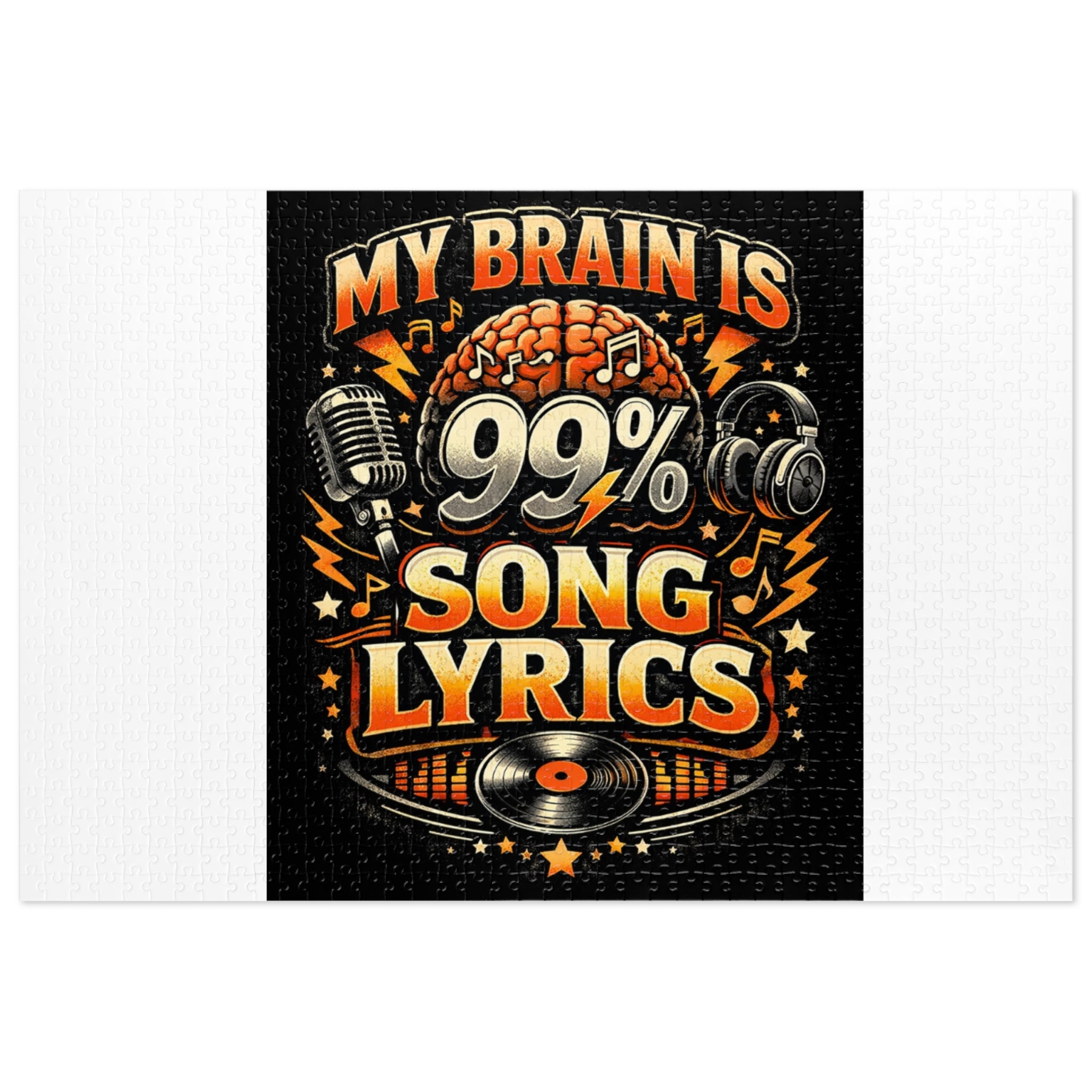 Music Lover Jigsaw Puzzle with Tin — "My Brain Is 99% Song Lyrics" Retro Design
