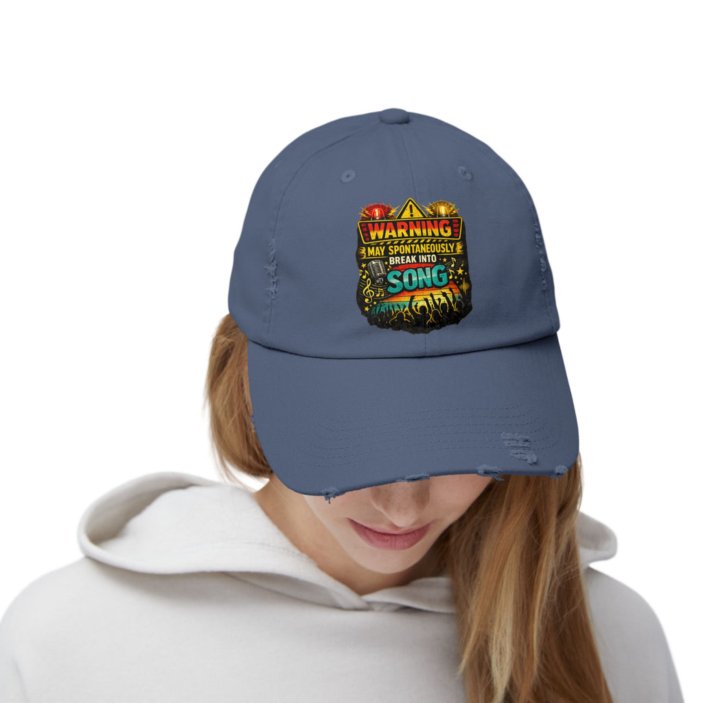 Distressed Cap — "Warning I May Spontaneously Break Into Song" Music Lover Hat