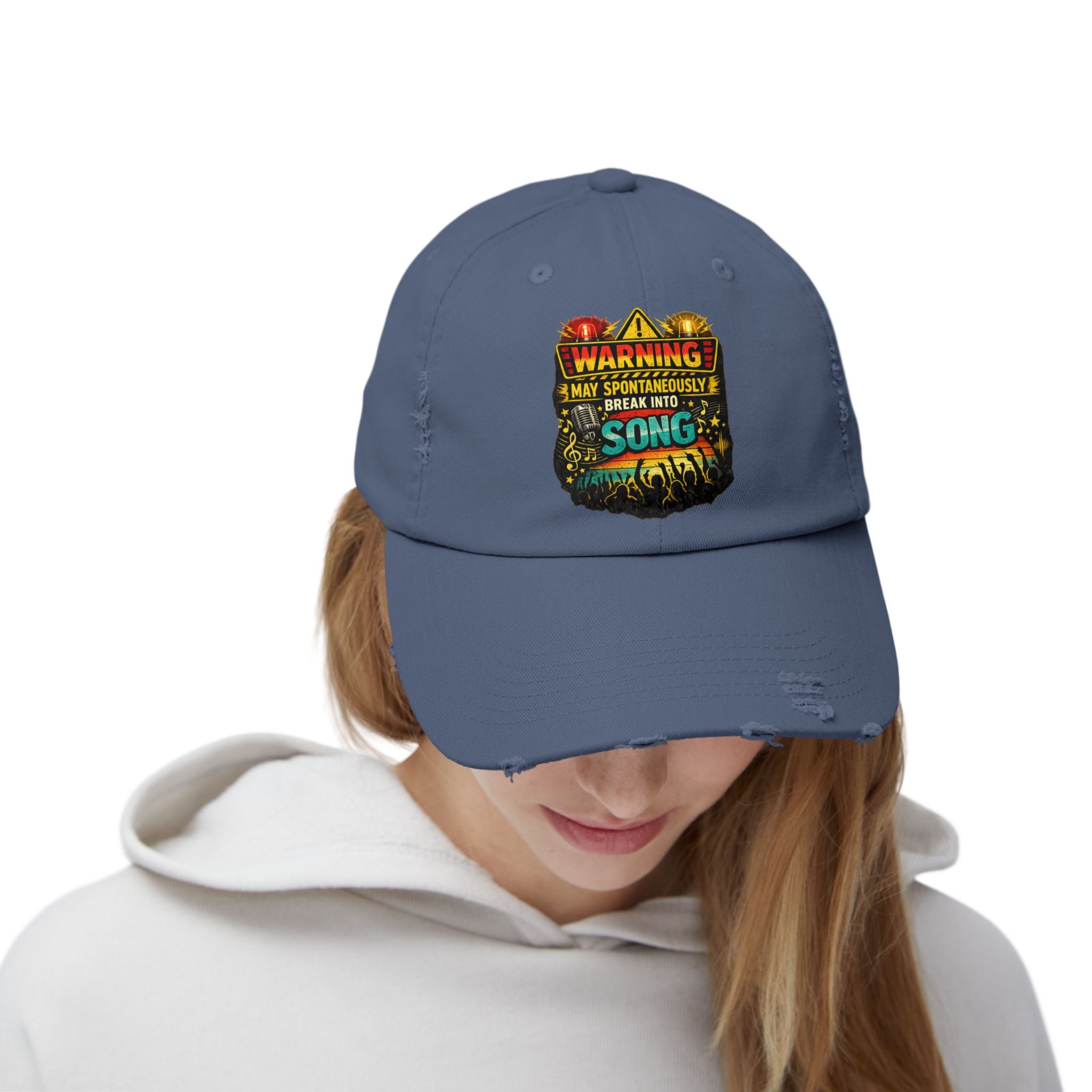 Distressed Cap — "Warning I May Spontaneously Break Into Song" Music Lover Hat