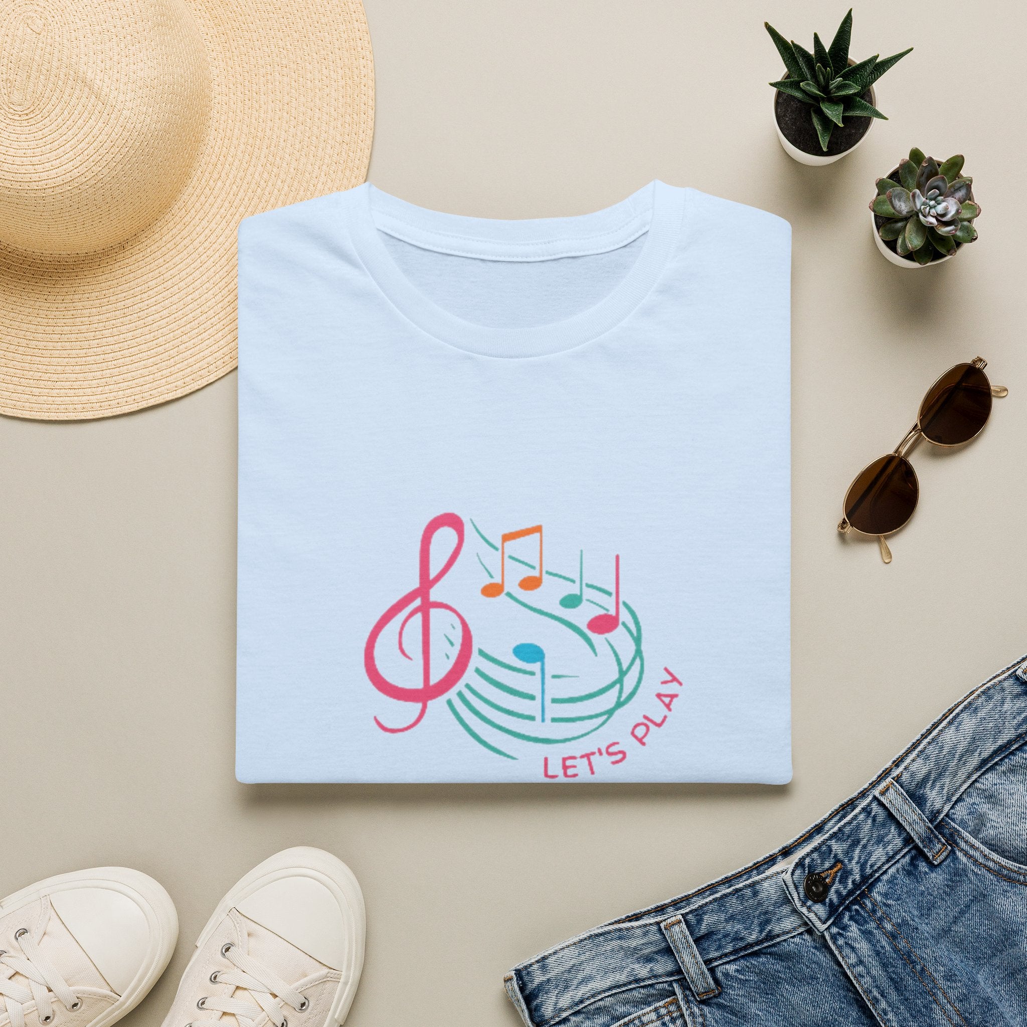 Let's Play Music T-Shirt — Colorful Treble Clef & Notes Graphic