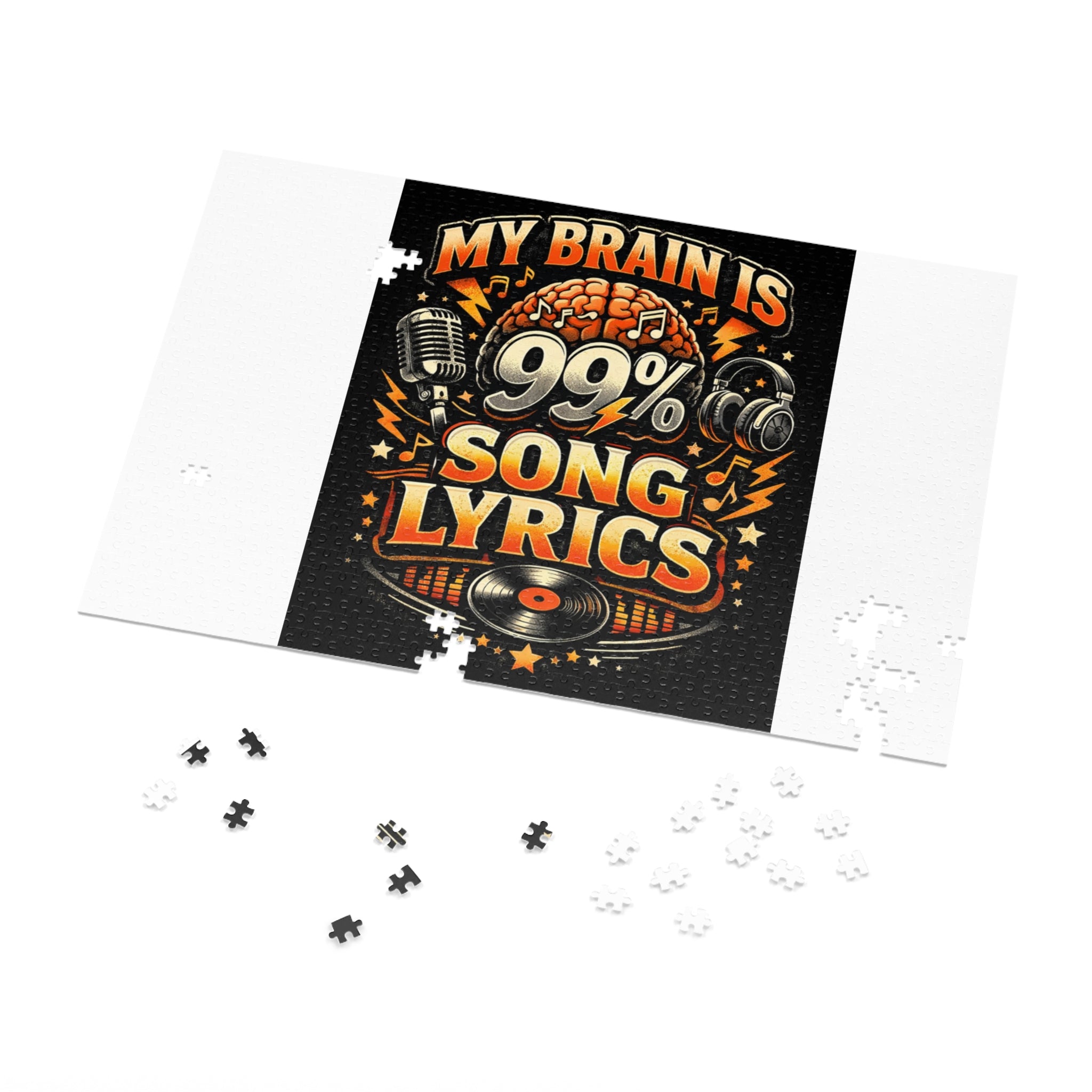 Music Lover Jigsaw Puzzle with Tin — "My Brain Is 99% Song Lyrics" Retro Design