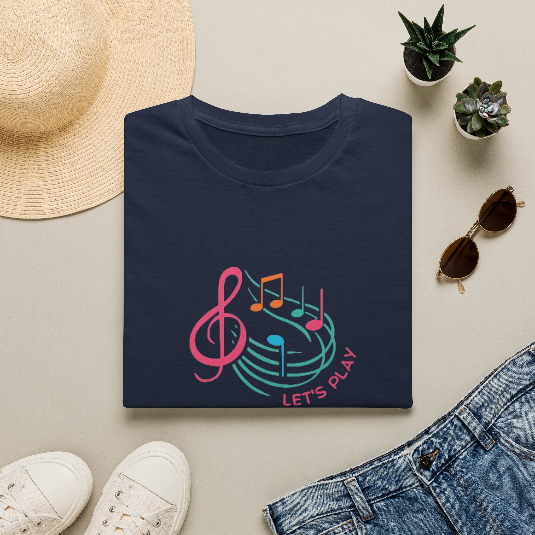 Let's Play Music T-Shirt — Colorful Treble Clef & Notes Graphic