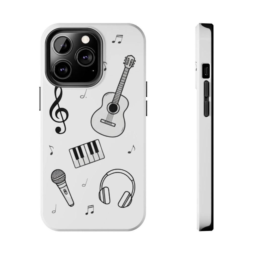 Black Music Icons Tough Phone Case | Guitar, Microphone, Keyboard, Headphones