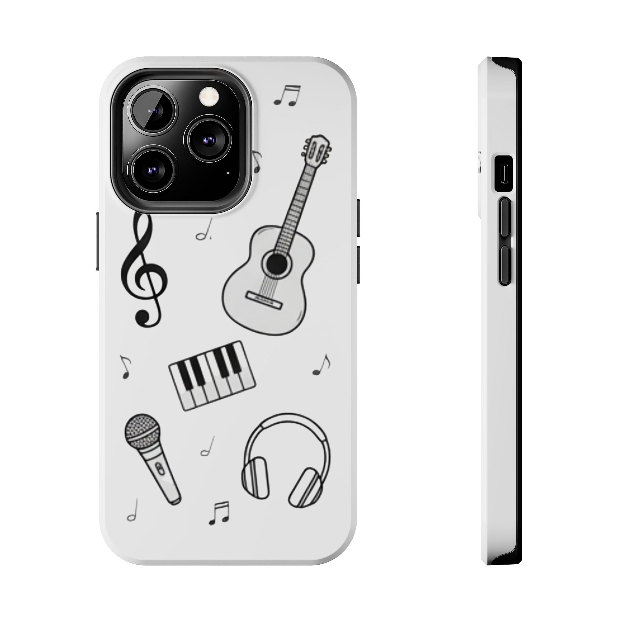 Black Music Icons Tough Phone Case | Guitar, Microphone, Keyboard, Headphones