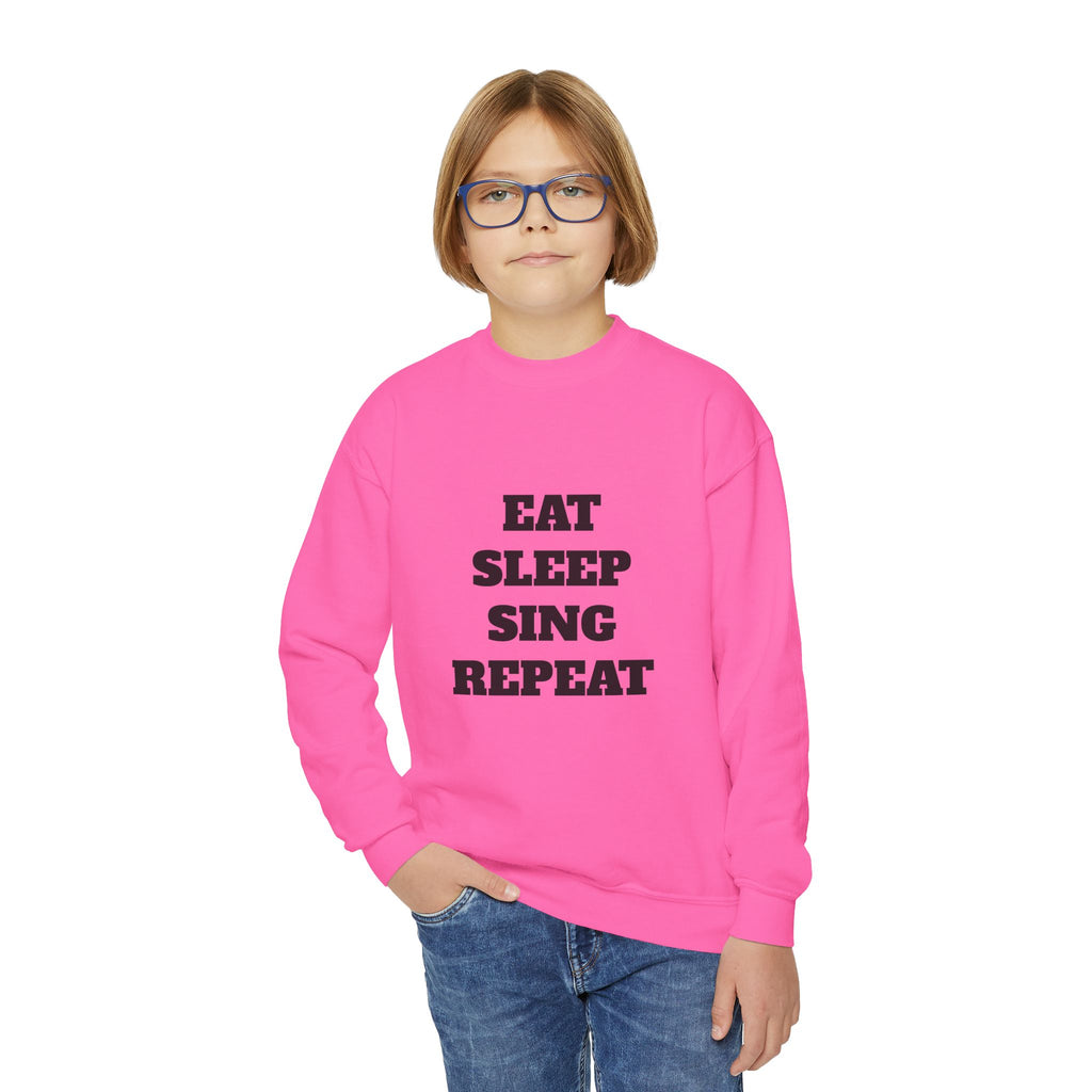 Youth Crewneck Sweatshirt – "Eat Sleep Sing Repeat" Kids Music Lover Pullover