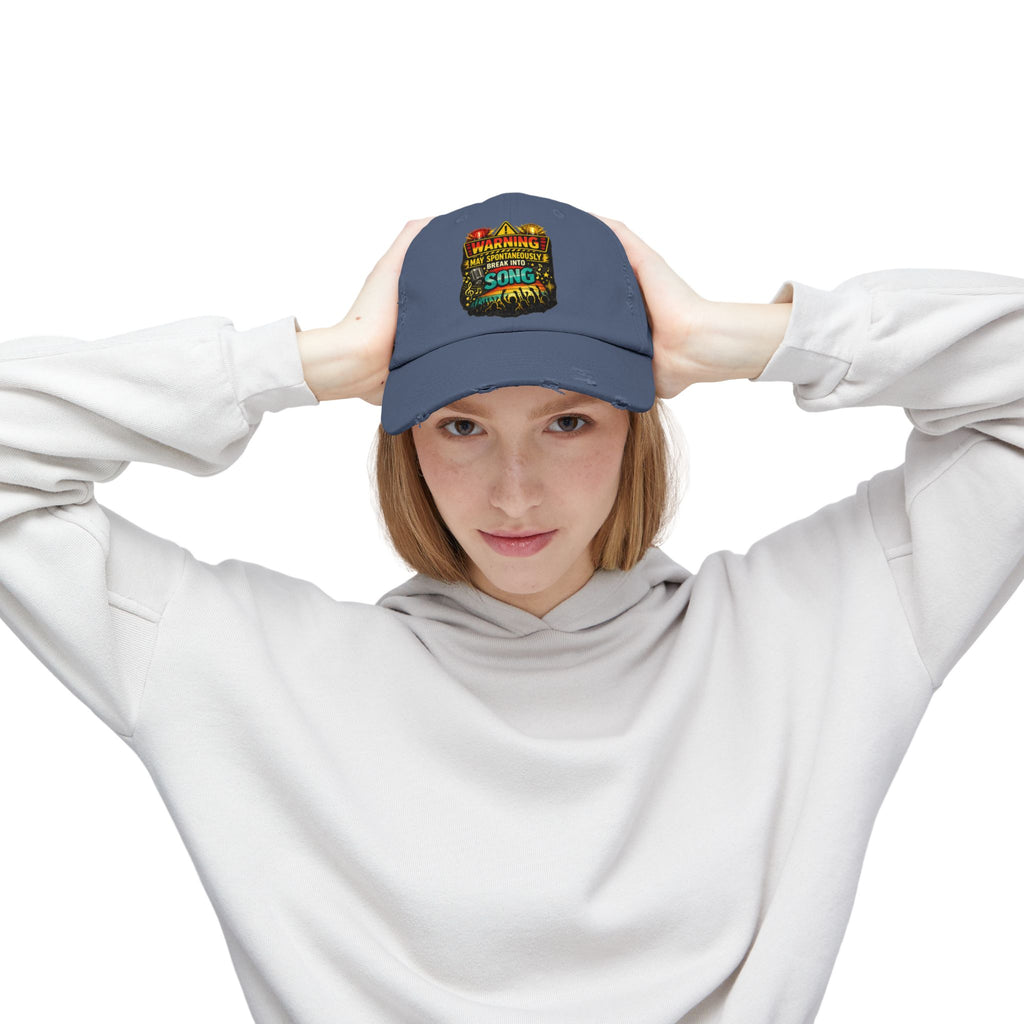 Distressed Cap — "Warning I May Spontaneously Break Into Song" Music Lover Hat