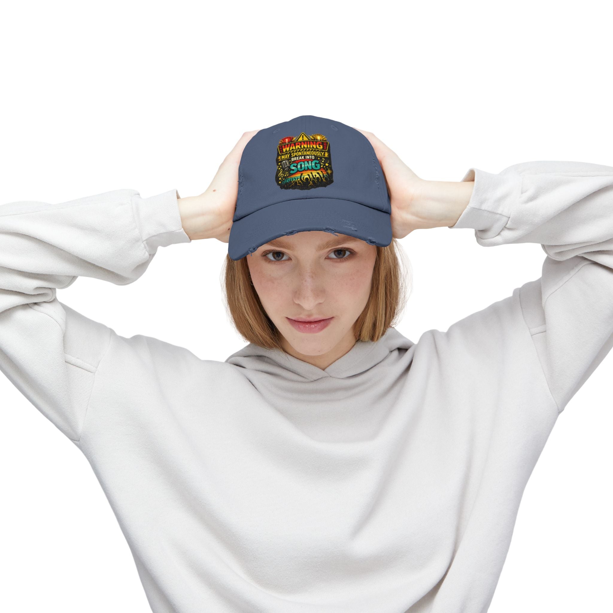 Distressed Cap — "Warning I May Spontaneously Break Into Song" Music Lover Hat