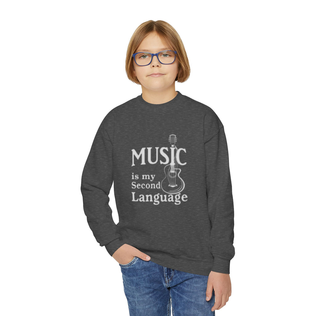 Youth Sweatshirt - "Music Is My Second Language" Guitar Crewneck