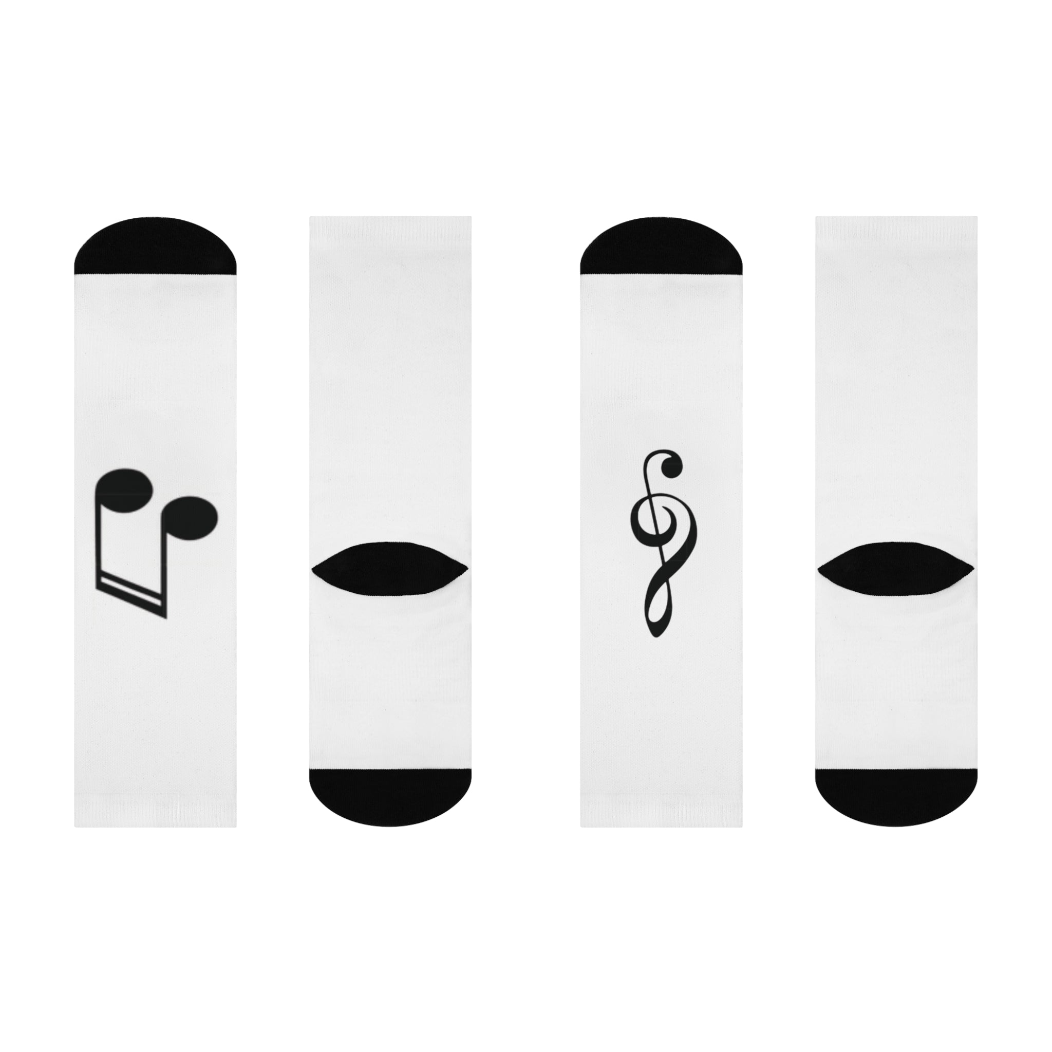 Music Note Cushioned Crew Socks — Treble Clef & Eighth Note Cotton Athletic Socks
