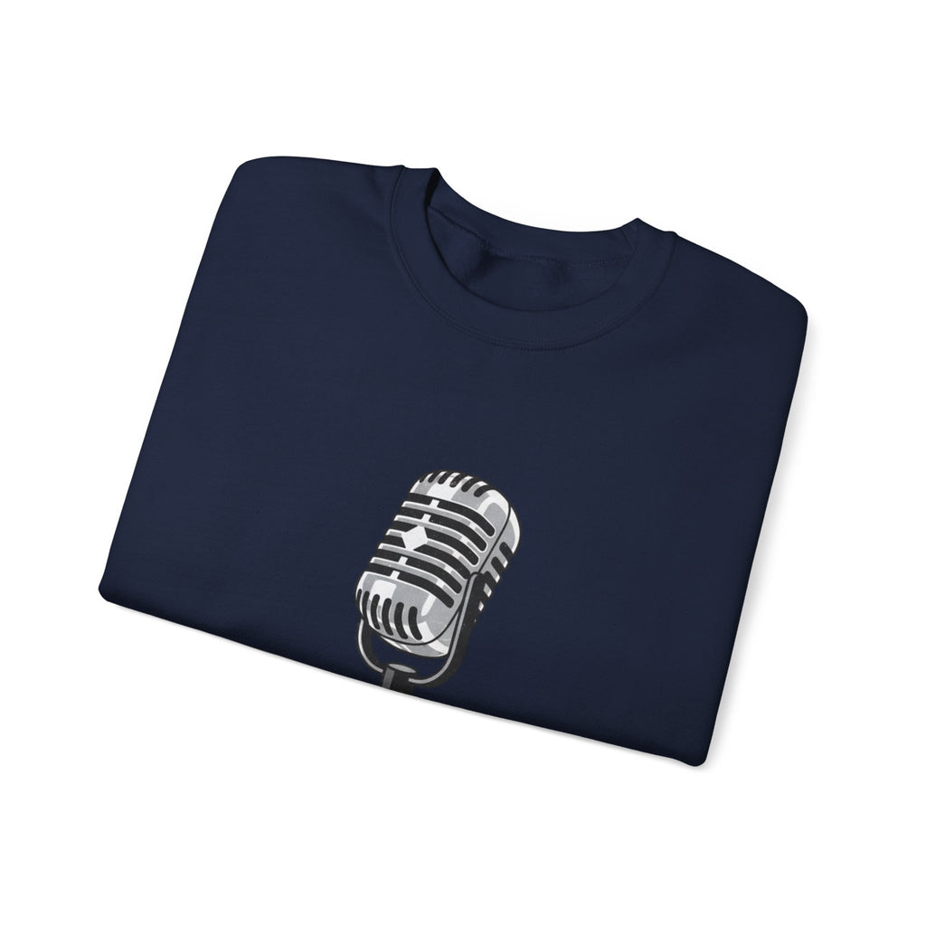 Vintage Microphone Sweatshirt — Retro Radio Mic Crewneck for Musicians & Podcasters