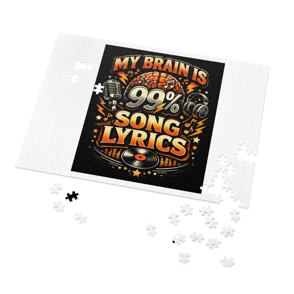 Music Lover Jigsaw Puzzle with Tin — "My Brain Is 99% Song Lyrics" Retro Design